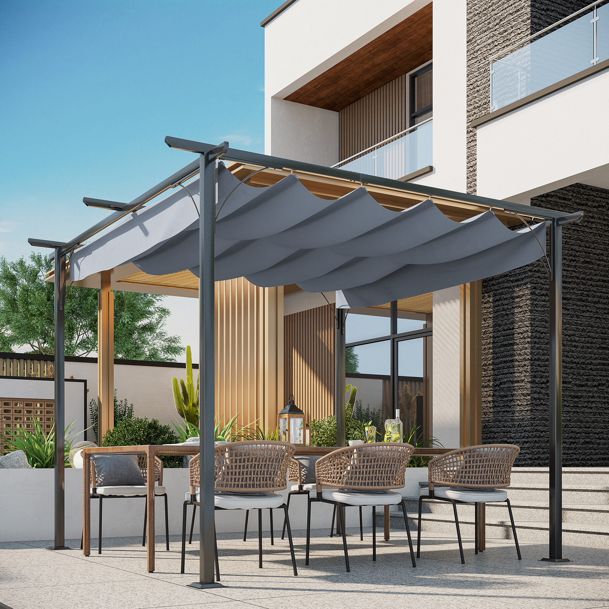pergola met schuifdak Zwart+Grijs 3m x 3m