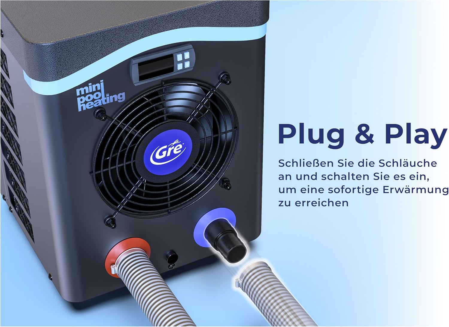 Gre HPM20 – Mini-Wärmepumpe für Aufstellpools bis zu 20 m³, Heizsystem für Aufstellpools, Farbe Grau