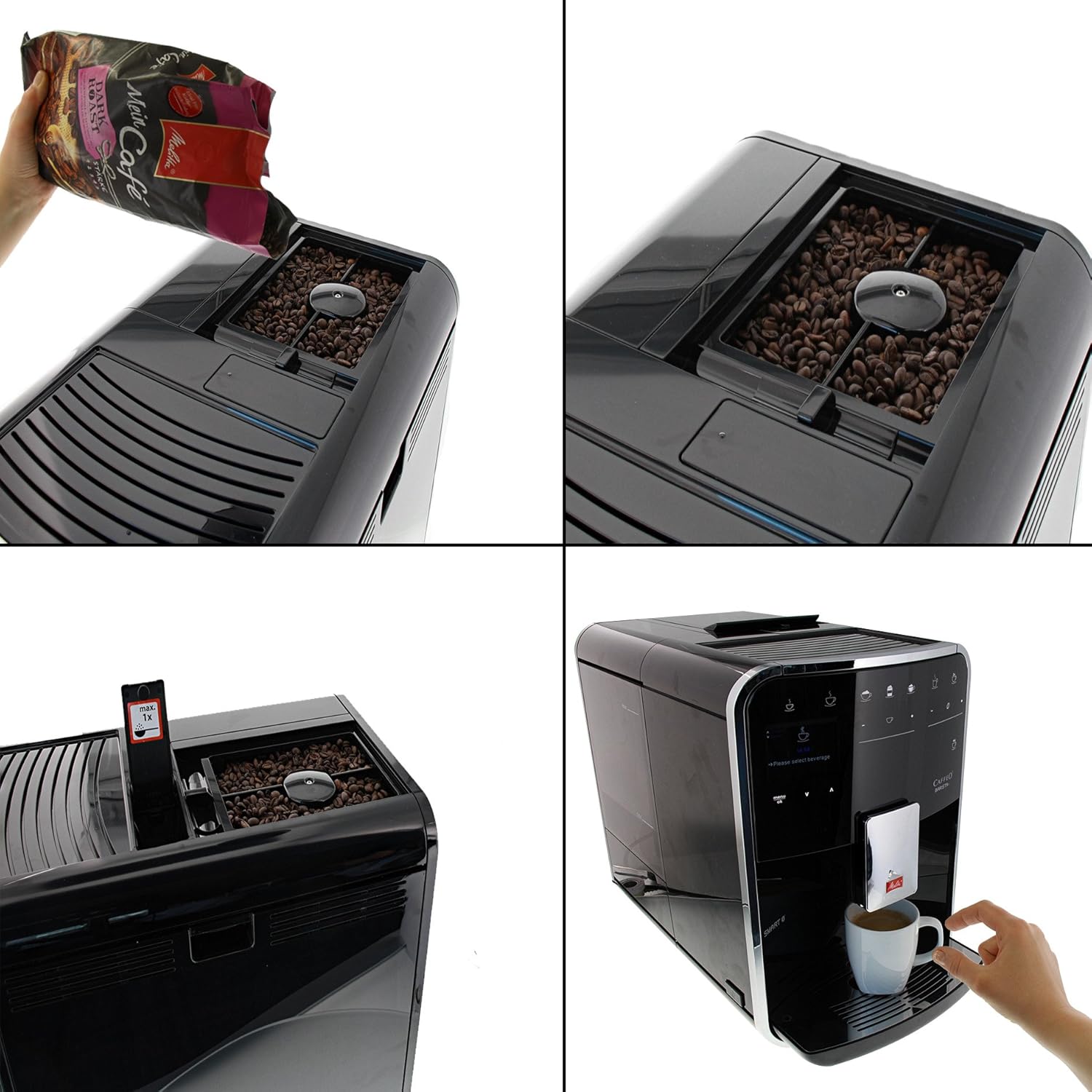 Melitta Barista T Smart - Kaffeevollautomat mit Milchsystem, Kaffeemaschine mit Mahlwerk, für z. B. Cappuccino oder Espresso, App Steuerung möglich, schwarz/silber