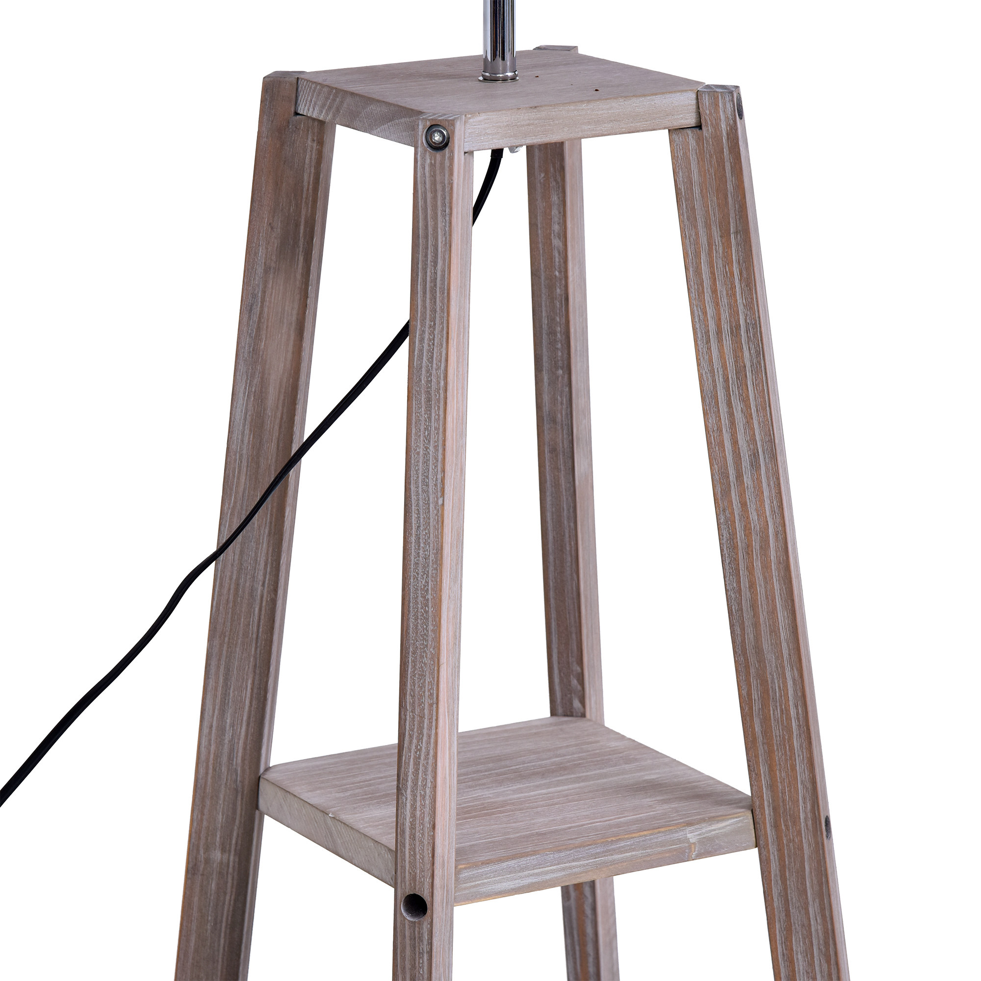 Staande lamp met schappen, Scandinavische schemerlamp, lamp, linnen, grenen hout, natuurlijk, grijs, 45 x 45 x 148 cm schappen vloerlamp lamp grenen naturel grijs | Aosom.de