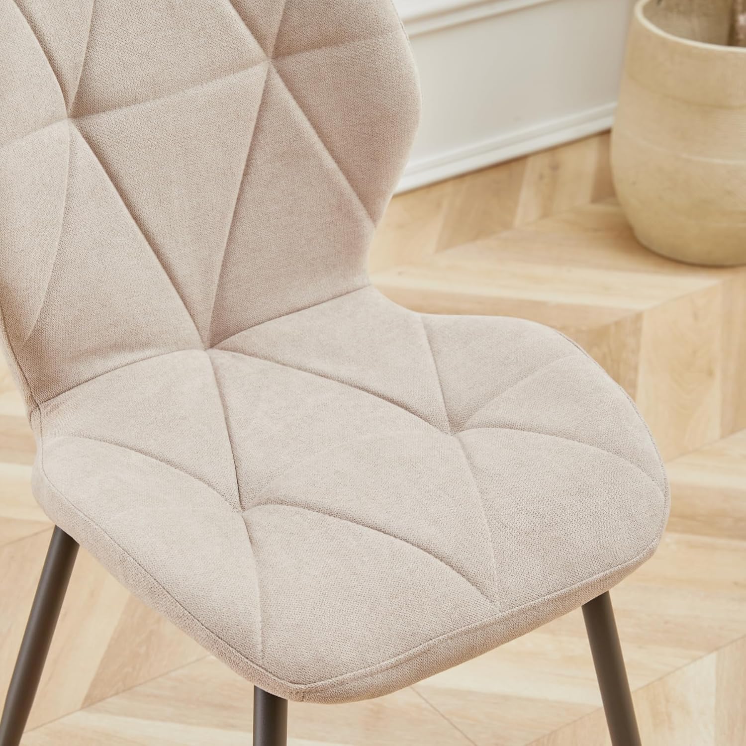 8er-Set Esszimmerstuhl, Küchenstuhl aus Leinen-Diamantgewebe, Gepolsterter Stuhl mit Hochdichtem Rückprallschwamm Gefüllt, Geeignet für Esszimmer, Küche, Wohnzimmer, Schlafzimmer - Beige