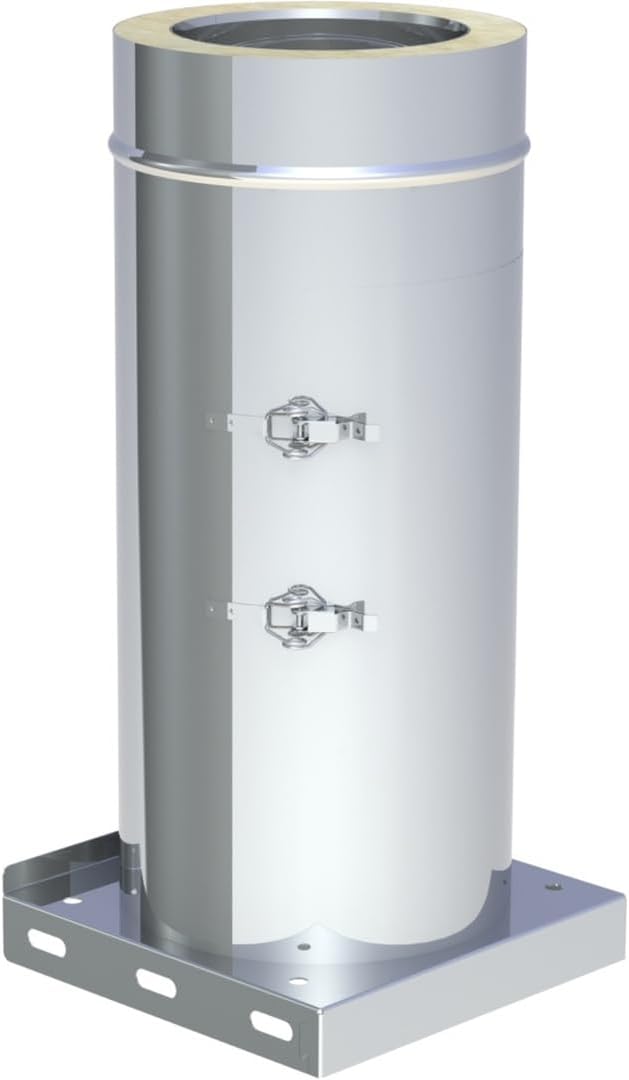 Jeremias DW-FU Revisionselement 150mm Edelstahl mit Grundplatte und Kondensatablauf für Außenbereich bis 600°C doppelwandiges Abgassystem