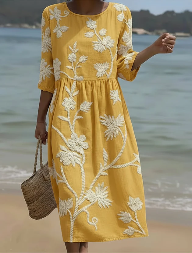 Damen Midi-Kleid mit floralem Print | Leichtes Sommerkleid mit Blumenmuster | Bequemes Freizeitkleid f��r warme Tage