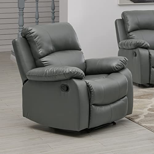 Bravich Divano reclinabile manuale in pelle rigenerata grigia di lusso, mobili per soggiorno, poltrona lounge set per il massimo comfort ed eleganza. Divano a posto singolo per la casa (96 x 93 x 97 : Amazon.it: Casa e cucina
