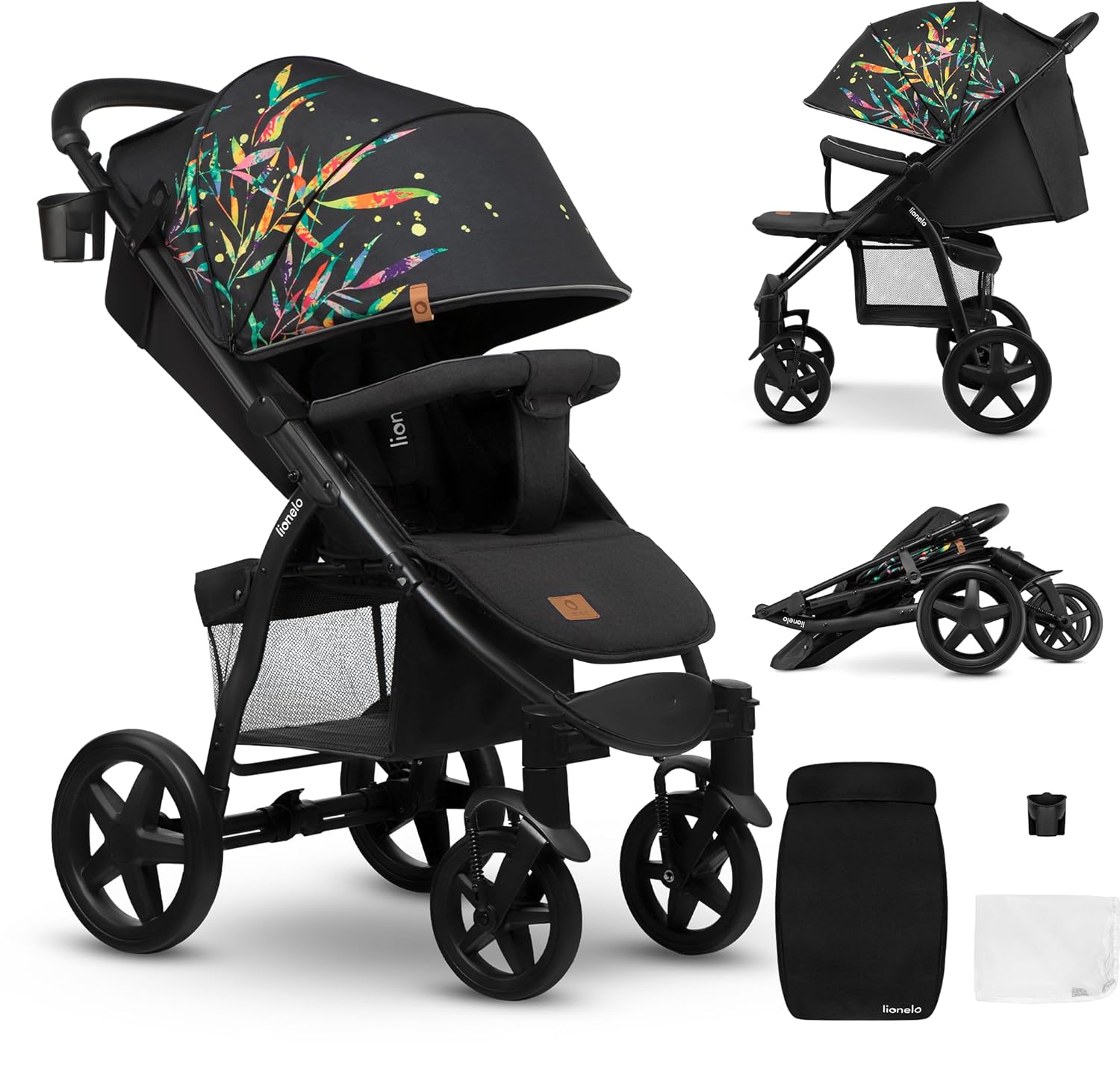 LIONELO Annet Plus Buggy bis 22 kg mit Liegefunktion, Kinderwagen klein zusammenklappbar mit Zubehör, Eva-Schaum-Räder, Moskitonetz, Fußdecke Getränkehalter, Korb