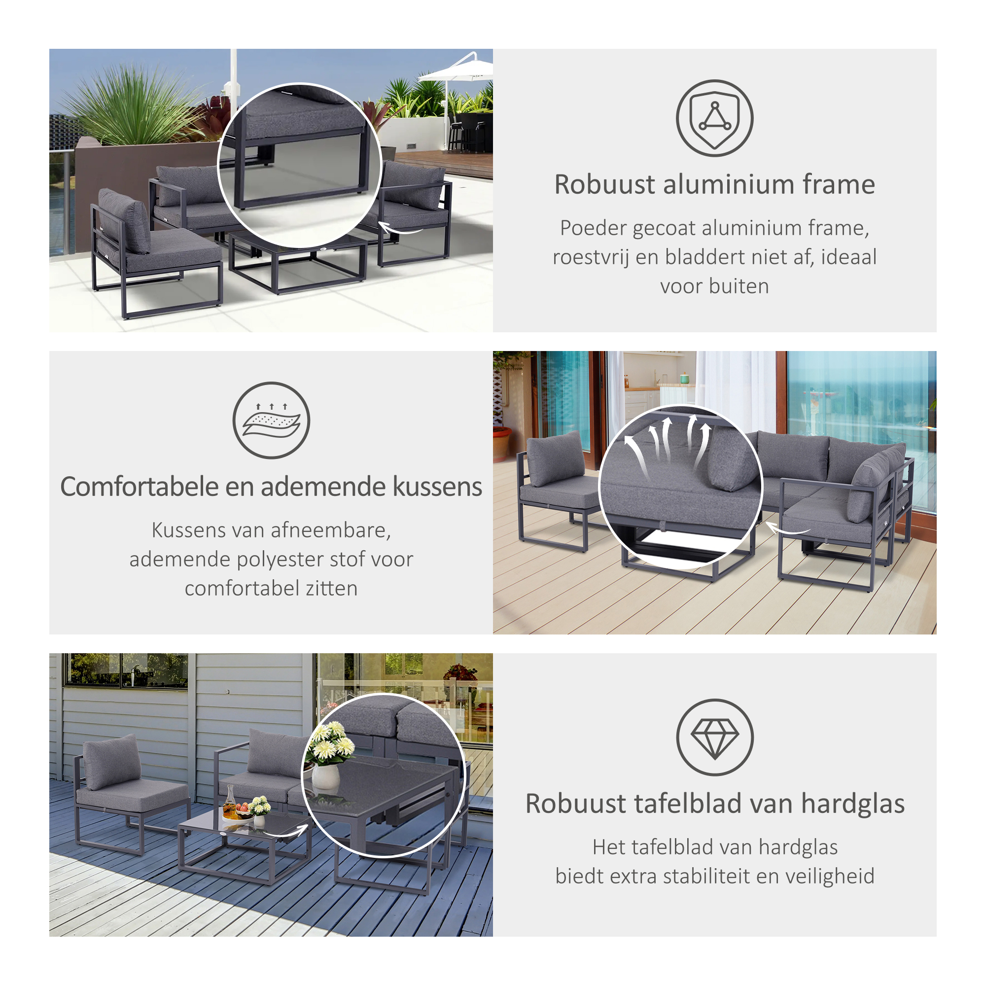 Outsunny 6-delig Tuinset tuinset meubelset