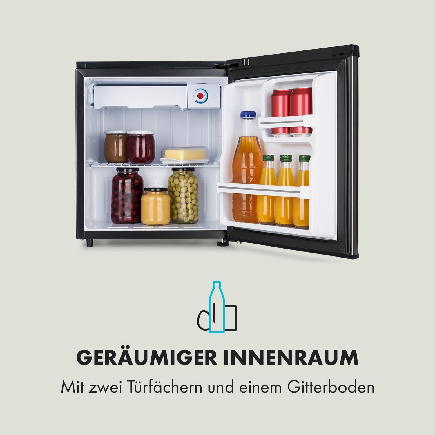 Klarstein Yummy - Kühlschrank, mit Gefrierfach, Kühlmittel: R600a, 41 dB, 1 x Gitterboden, inkl. Tropfschale, 47 L, Gefrierfach: 3 Liter, Kühlschrank: 44 L, schwarz/silber