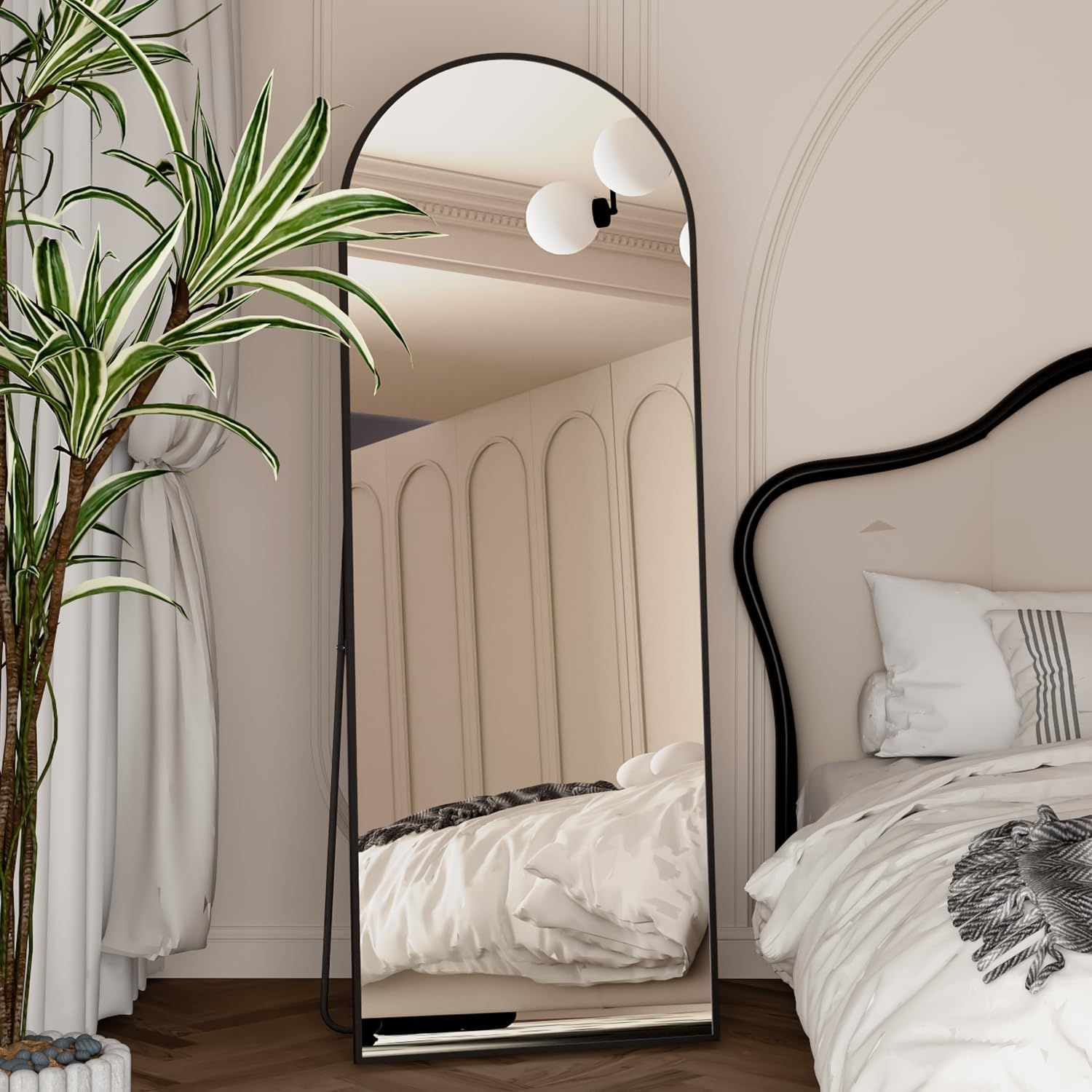 NEUWEABY Arched Floor Mirror 162x53cm Full-Length with Stand �C Versatile Black Mirror for Bedroom or Living Room