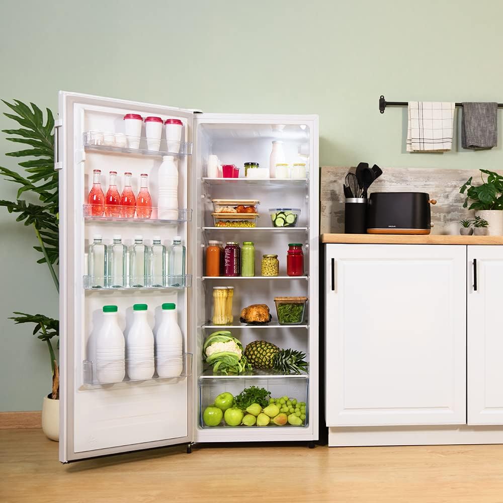 Cecotec Frigorífico 1 Puerta Bolero CoolMarket 1D 242 White. 242 Litros, Altura 143,4 cm, Ahorro Energético, Función Auto Defrost, Cajón para Productos Frescos, Puerta Reversible, Blanco
