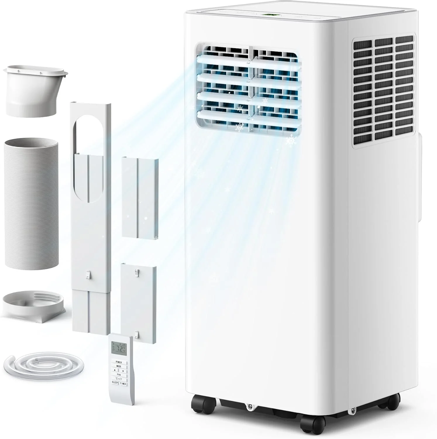 EUHOMY Portable Air Conditioners 10.000 BTU. 4-in-1 Air Conditioner Portable Up to 450 Sq.Ft. with Cool. Fan. Dehumidifier. Sleep. Portable AC Unit with LED Remote & 24H Timer. Installation Kits