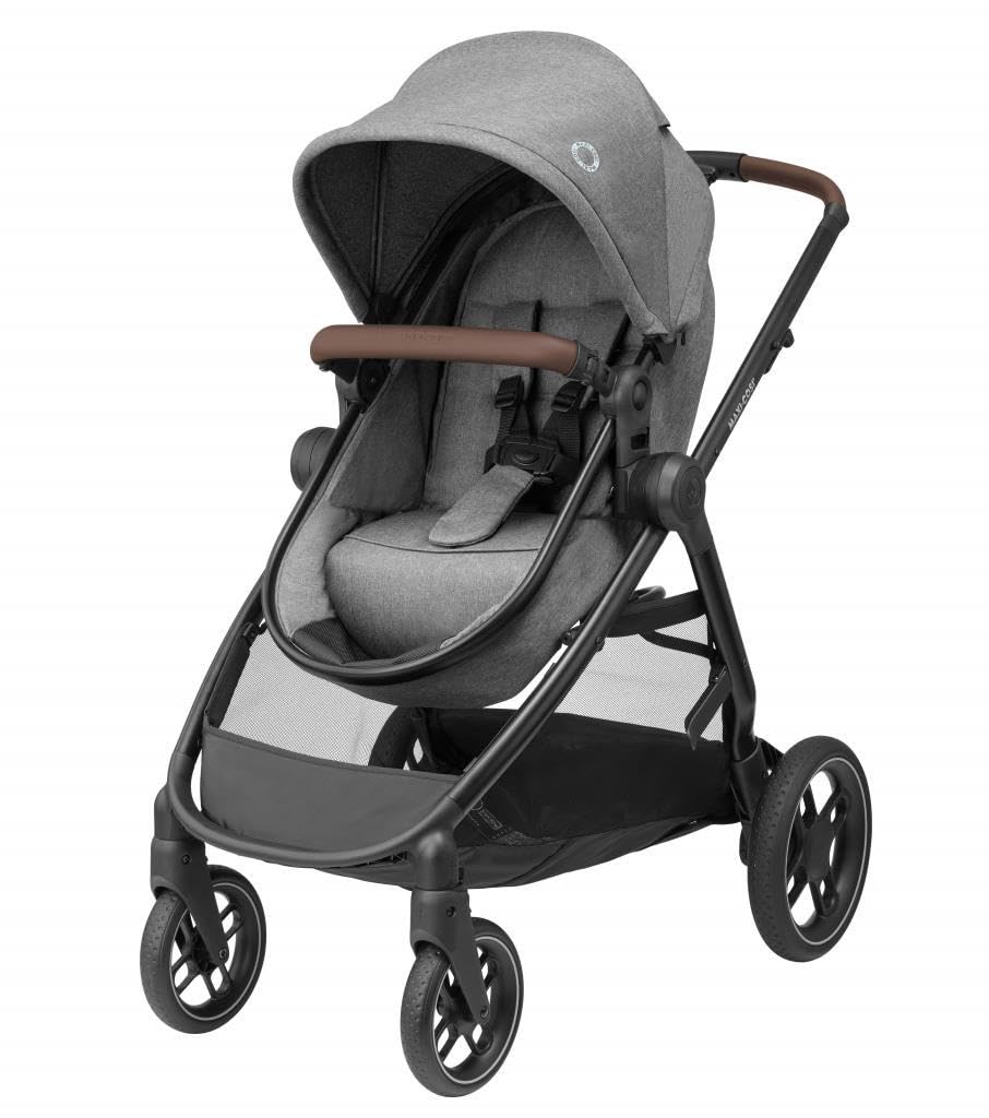 Maxi-Cosi Zelia S Trio Kinderwagen 3 in 1 Komplettset, 0-4 Jahre, bis 22 kg, Zusammenklappbar, Kompakt, Verstellbarer Baby Kinderwagen, mit CabrioFix S i-Size Babyschale, Zubehör, Wickeltasche, Grau