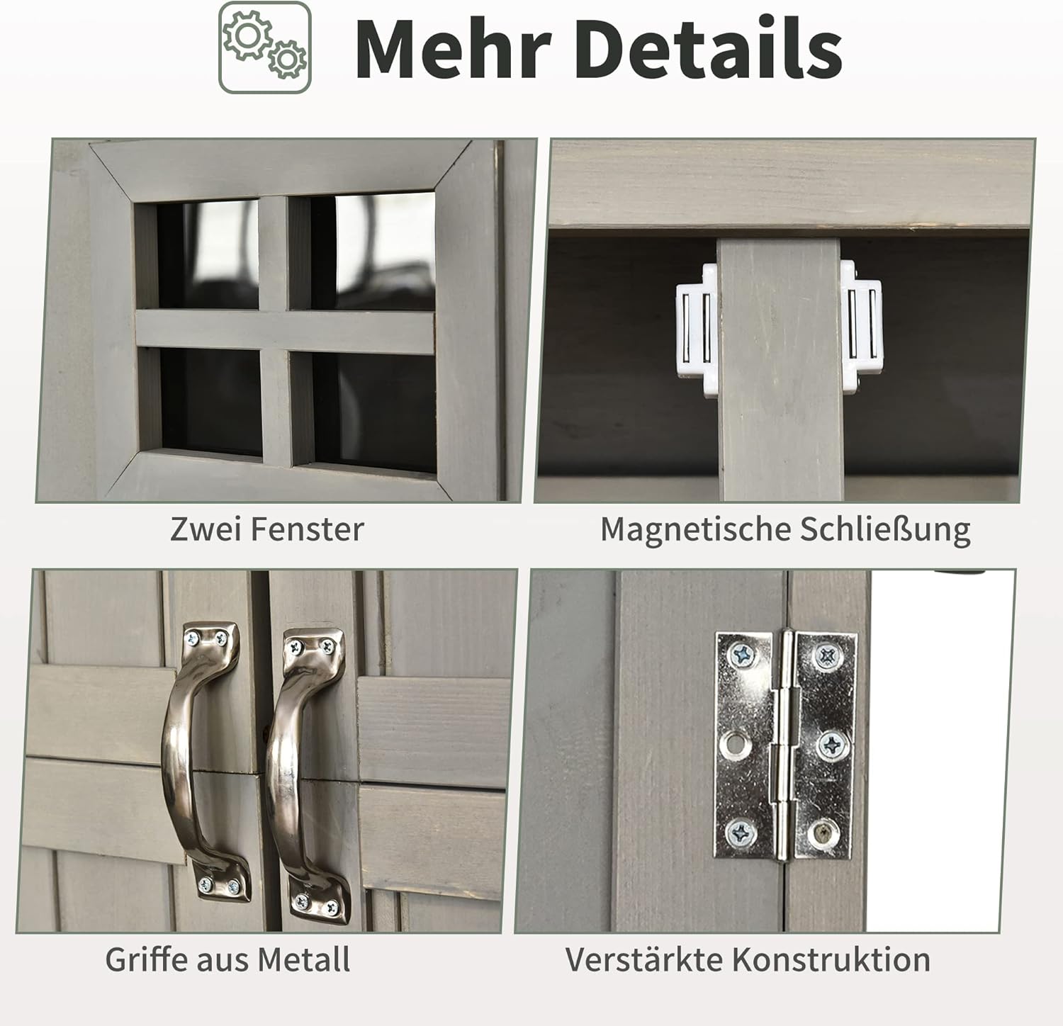 Outsunny Gartenschrank Holz Geräteschuppen Gerätehaus Geräteschrank Pultdach Garten Grau 127,5x50x164cm