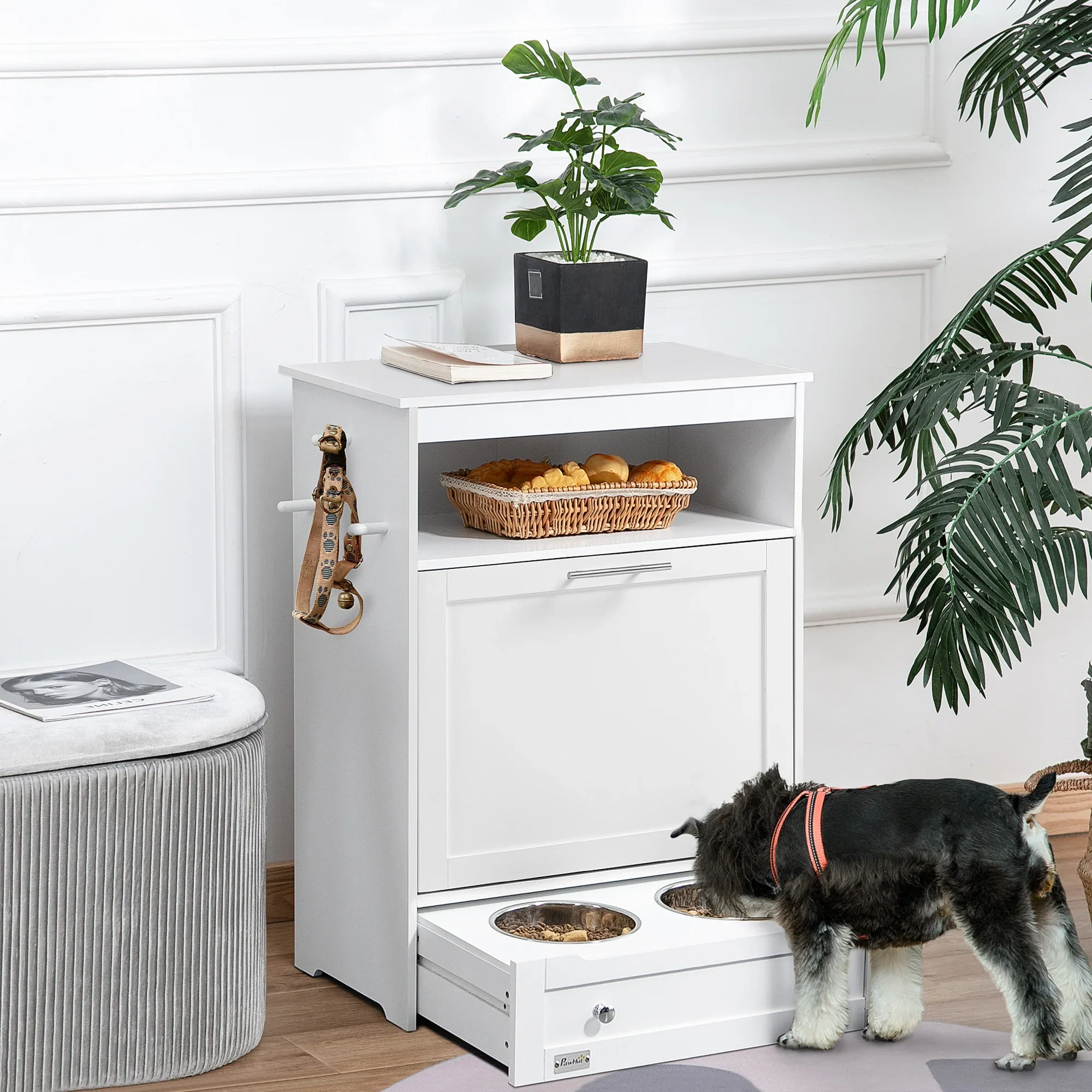 PawHut Voerstation Hond met Lade en Opbergruimte Wit