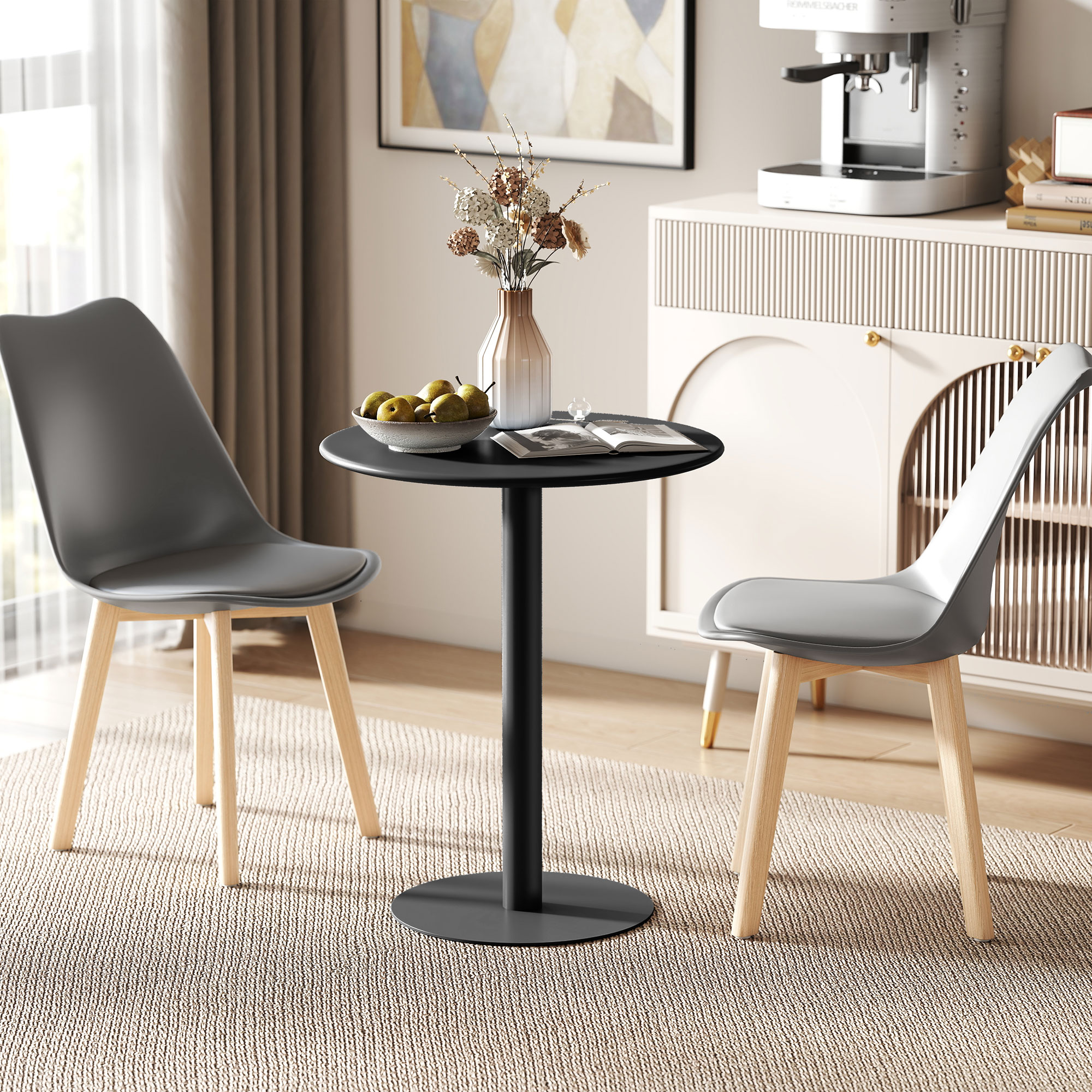 Ronde Eettafel voor 2 Personen, Staal, voor Binnen en Buiten, Zwart