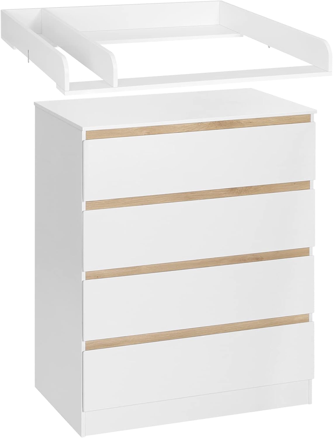 WOLTU Wickelkommode mit abnehmbarer Wickelaufsatz, Wickeltisch Baby, Wickelregal, Kommode mit 4 Schubladen, Höhe 110 cm, Weiß + Hochglanz Weiß