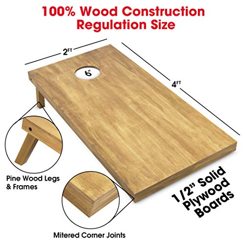 GoSports   Set da cornhole di dimensioni regolamentari in legno con finitura marrone chiaro, include custodia per il trasporto : Sport e tempo libero