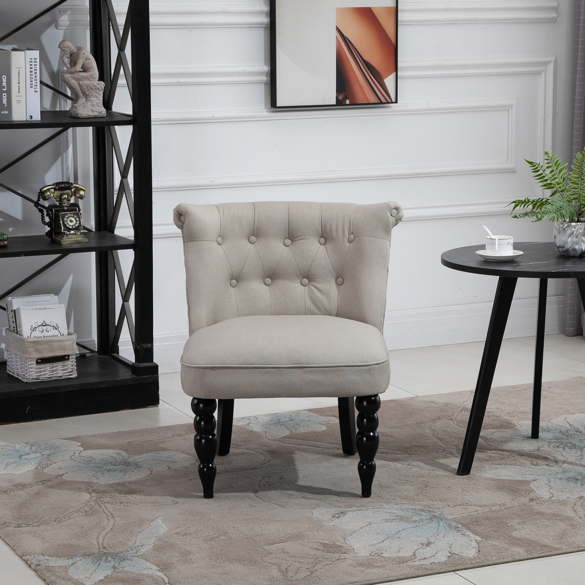 Relaxstoel vintage relaxzertel linnen hoes houten frame beige + zwart