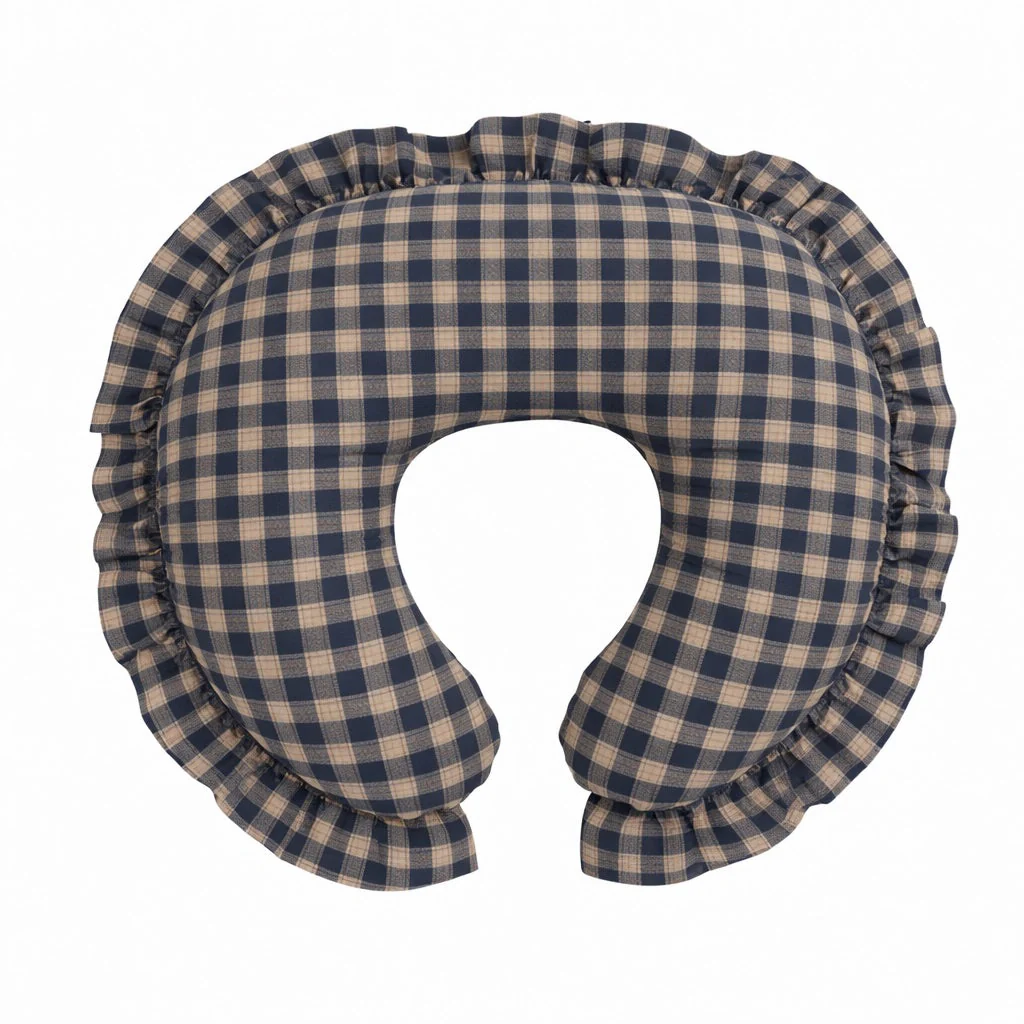 Blue Plaid Ruffle Nursing Pillow Cover