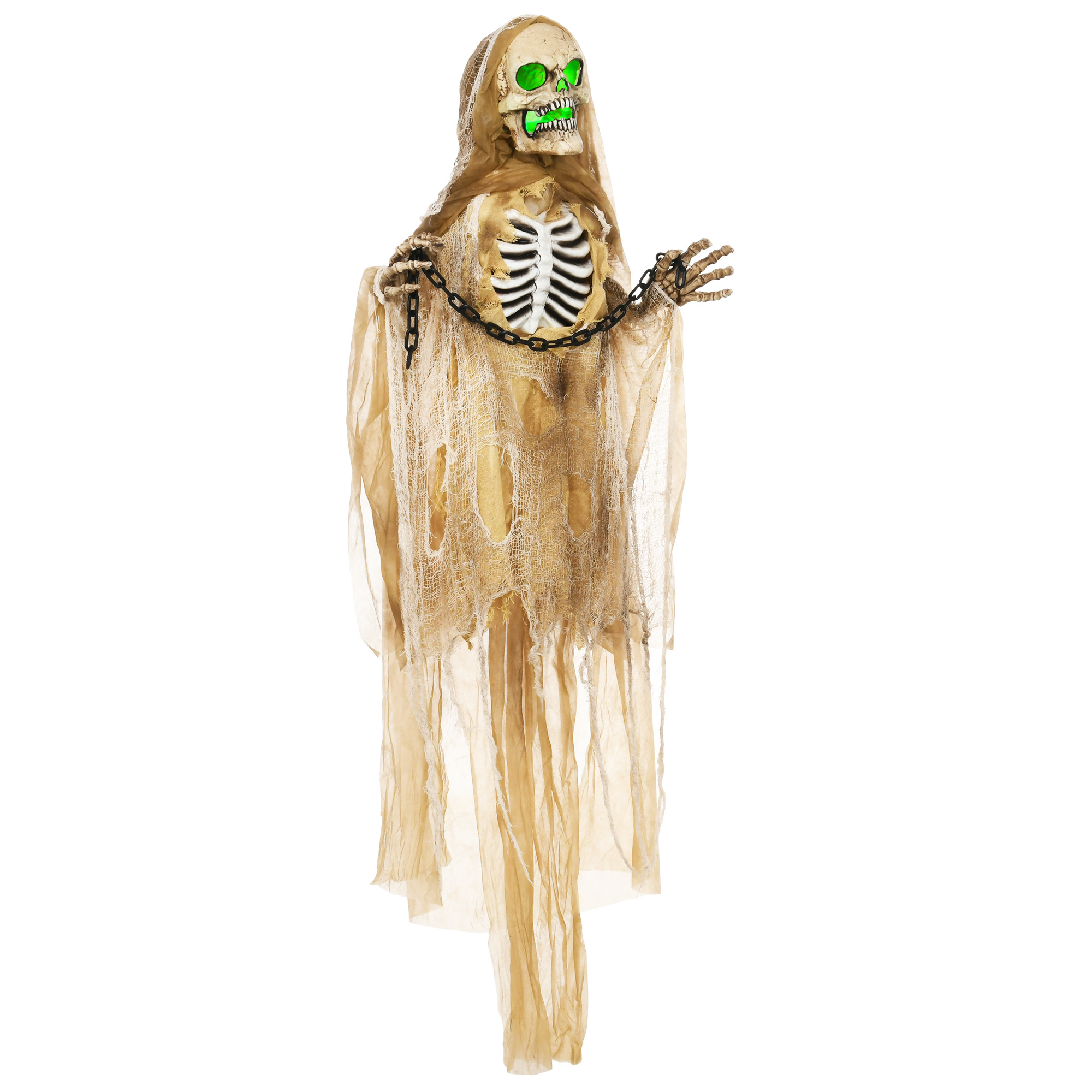 Halloween Decoratie, Hangend Skelet, Lichtgevende Kop, Griezelig Huilen, Buigzame Armen, Kaki