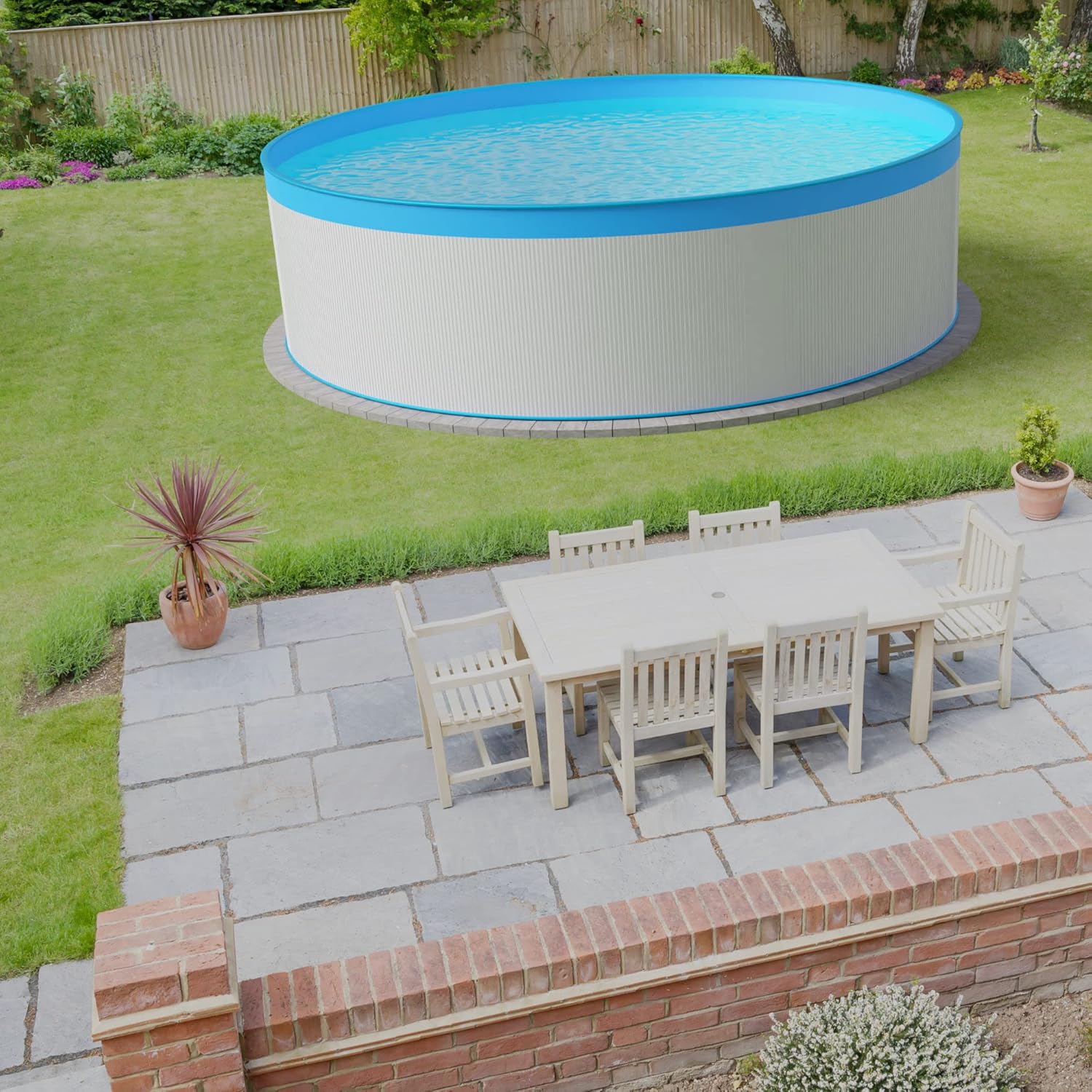 Medipool Stahlwandpool Set (5-teilig) rund 350x120 cm, Stahl 0,4 mm weiß, Folie 0,3 mm blau, Overlap