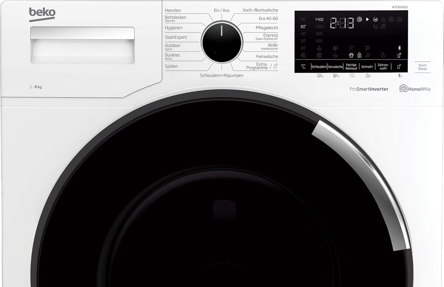 Beko B3WFU58415W1 b300 Waschmaschine, 8 kg, Waschvollautomat, Restzeitanzeige, Schleuderwahl, 1400 U/min, Dampffunktion, AddXtra-Nachlegefunktion, Bluetooth, Hygiene+ allergikergeeignet, Weiß