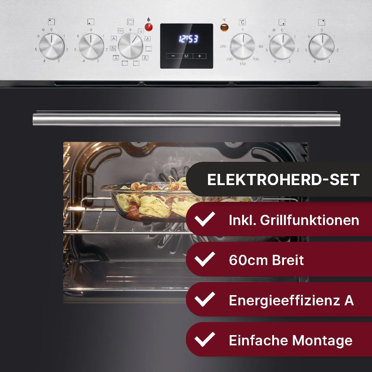Bomann Elektroherd-Set | Einbauherd mit Ceranfeld | Kochfeld mit 4 Kochzonen | Einbaubackofen mit 56l Nutzinhalt | 9 Backofen Funktionen | Glaskeramik-Kochfeld mit Br?terzone | EHBC 7936 IX