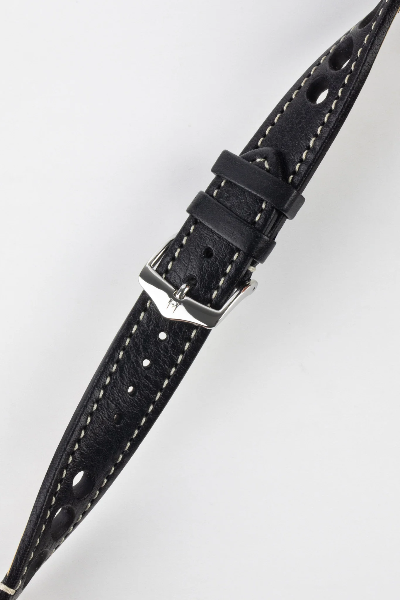 Hirsch RALLY Natural Leather Racing Watch Strap in BLACK & WHITE