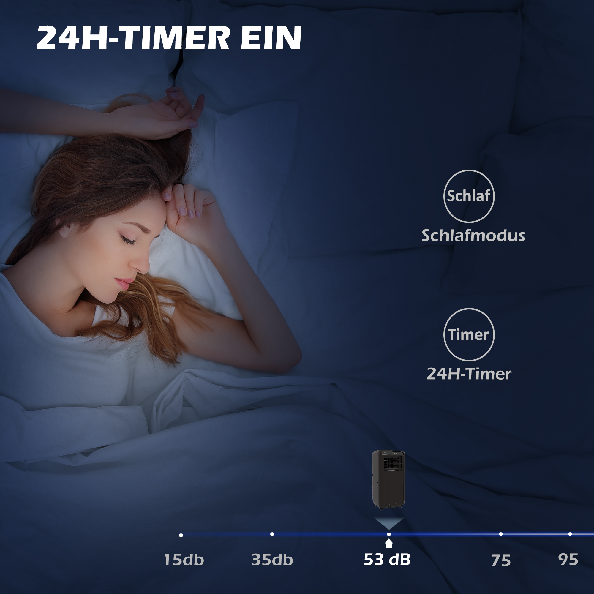 Mobiele Airconditioner Mini Airco, 24-uurs Timer, 3 Snelheden, 33 x 28 x 68,5 cm, Zwart