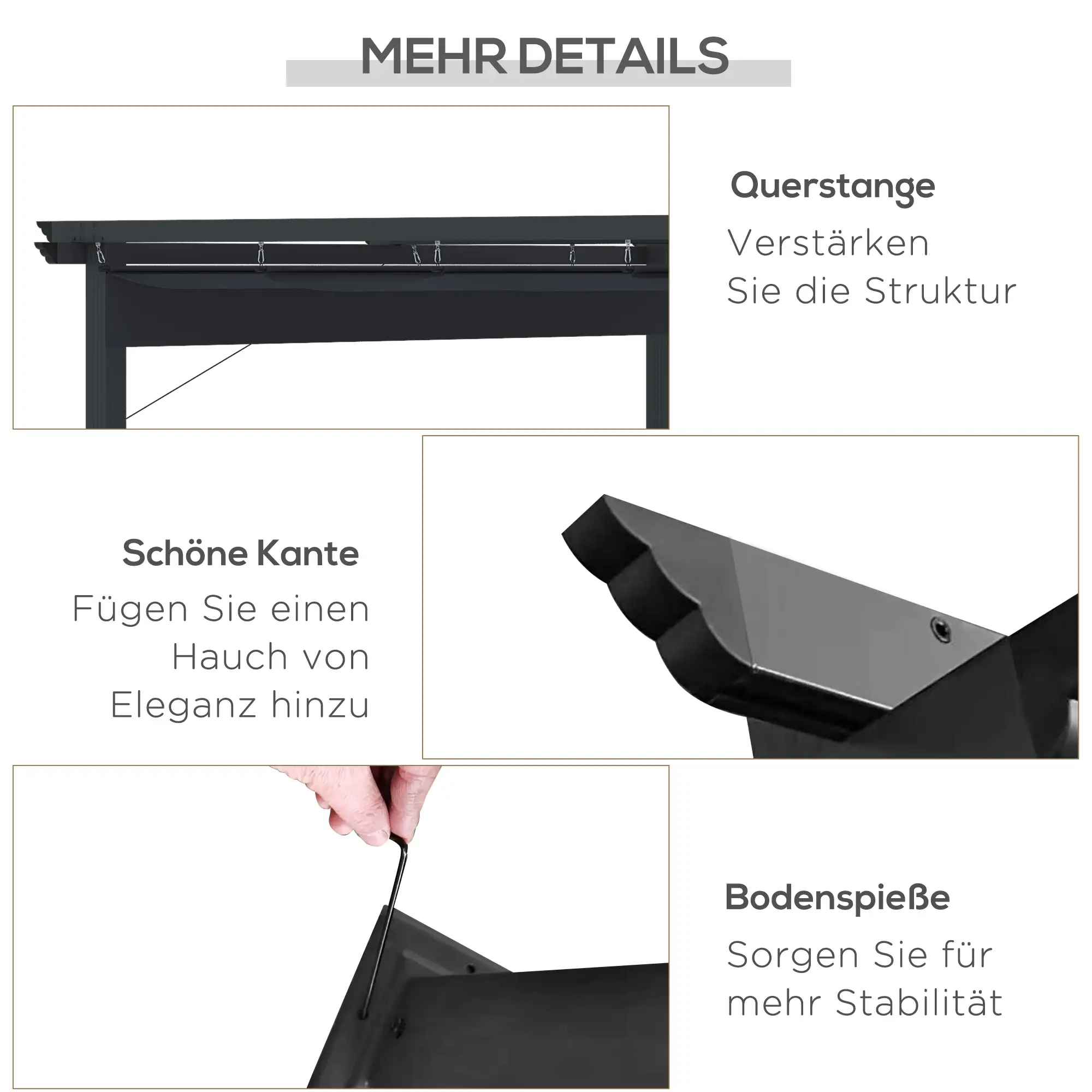 Outsunny Pergola 2,95x2,95 m mit Schiebedach Grau