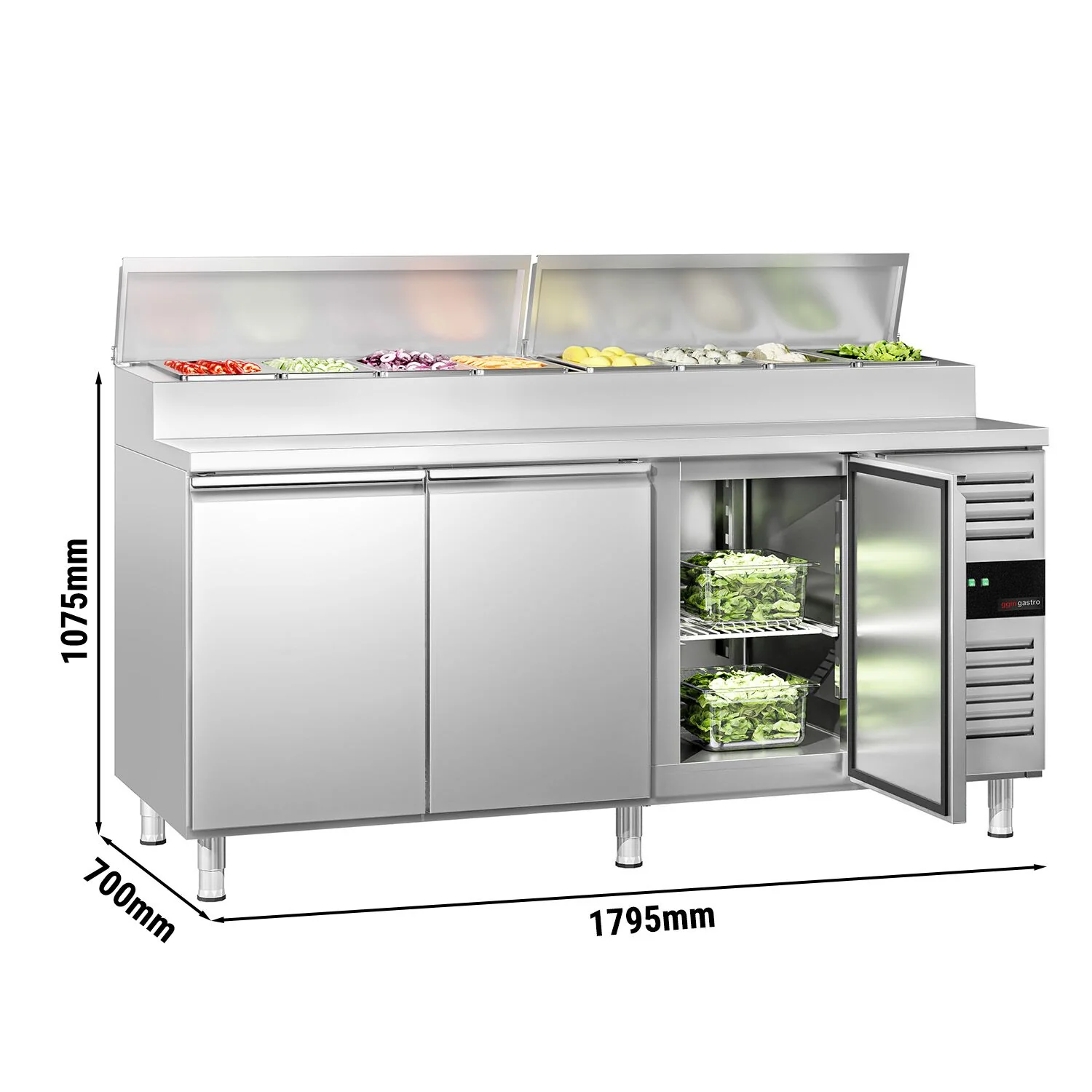 Saladette PREMIUM - 1795x700 mm - 3 dører - med lokk - for 8x GN 1/3 beholdere