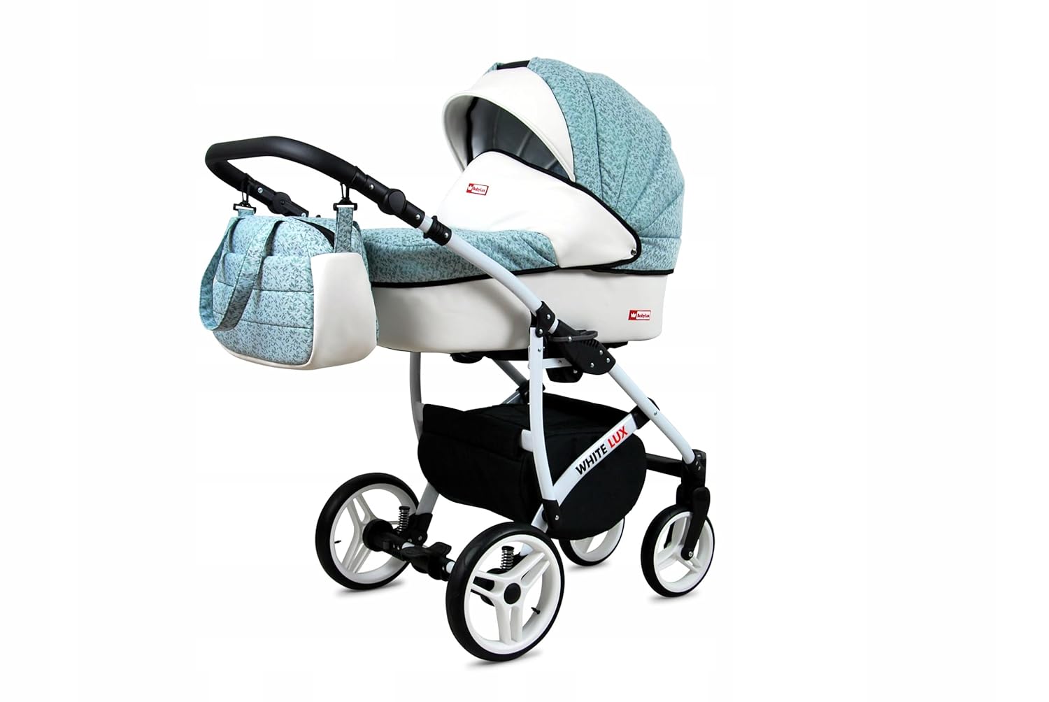 BabyLux® Bambimo Kinderwagen Set 3 in 1 - White Lux - incl. Babywanne, Buggy Sportsitz, Auto-Babyschale - Autositz - Kinderwagenset - Kombikinderwagen mit Wickeltasche, Regenschutz usw.