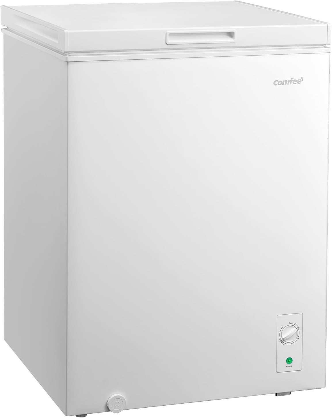 COMFEE' RCC146WH2EU(E) Congélateur coffre autonome 143L convertible congélateur/réfrigérateur, compresseur inverter, 4 étoiles, adapté aux dépendances, garages et abris, blanc [Classe énergétique E]