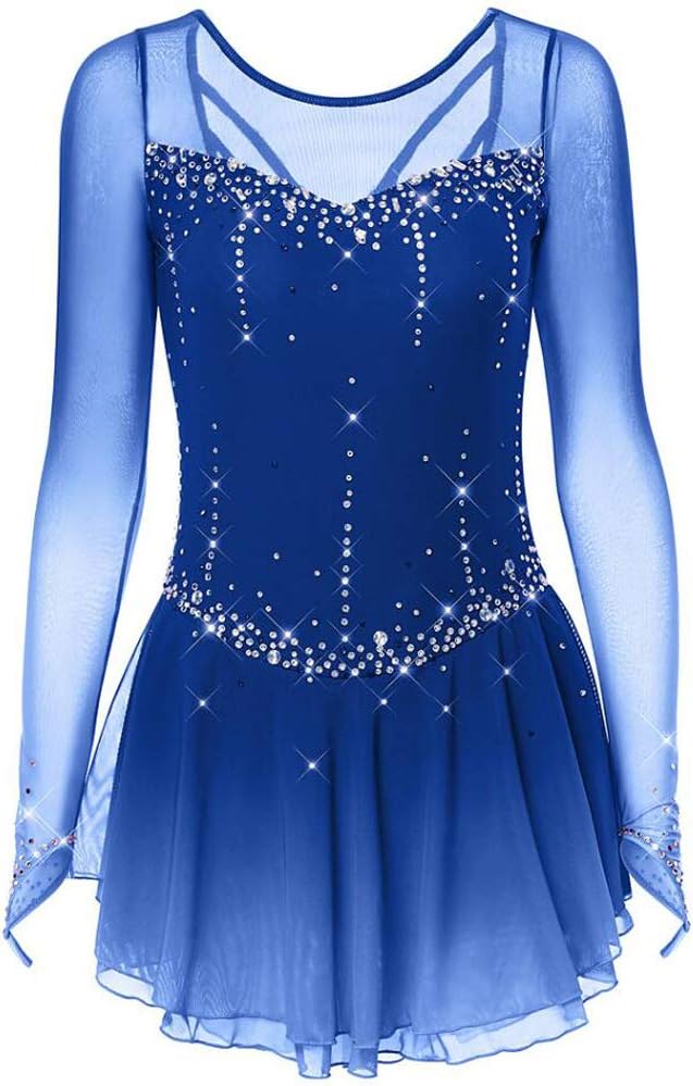 Mädchen Tanzen Eislaufen Kostüm Mädchen Eiskunstlauf Wettkampf Kleider Outdoor Performance Rock mit Strass