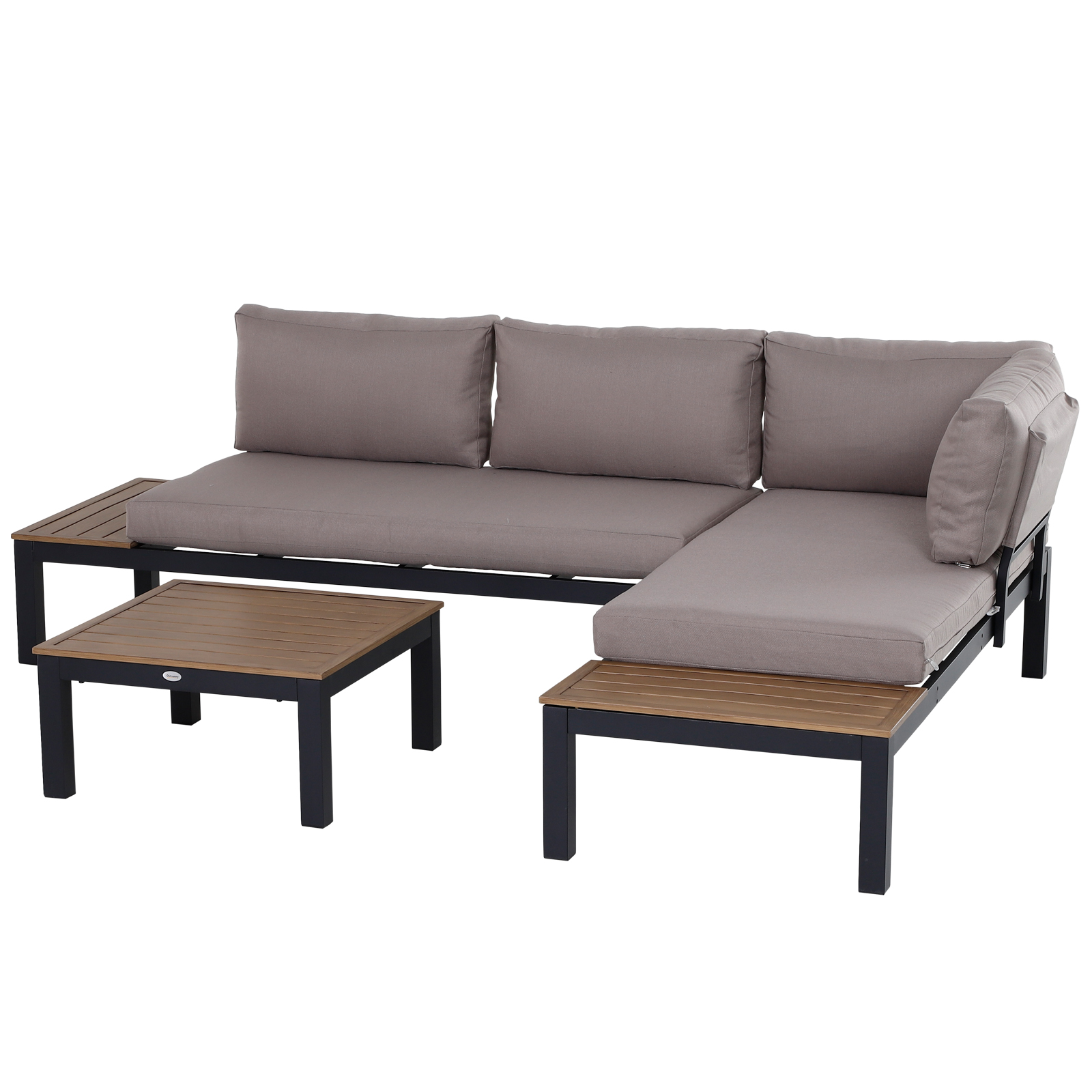 tuinset aluminium tuinbank 164cm tuintafel 63cm tuin comfort meubilair, Grijs + natuur