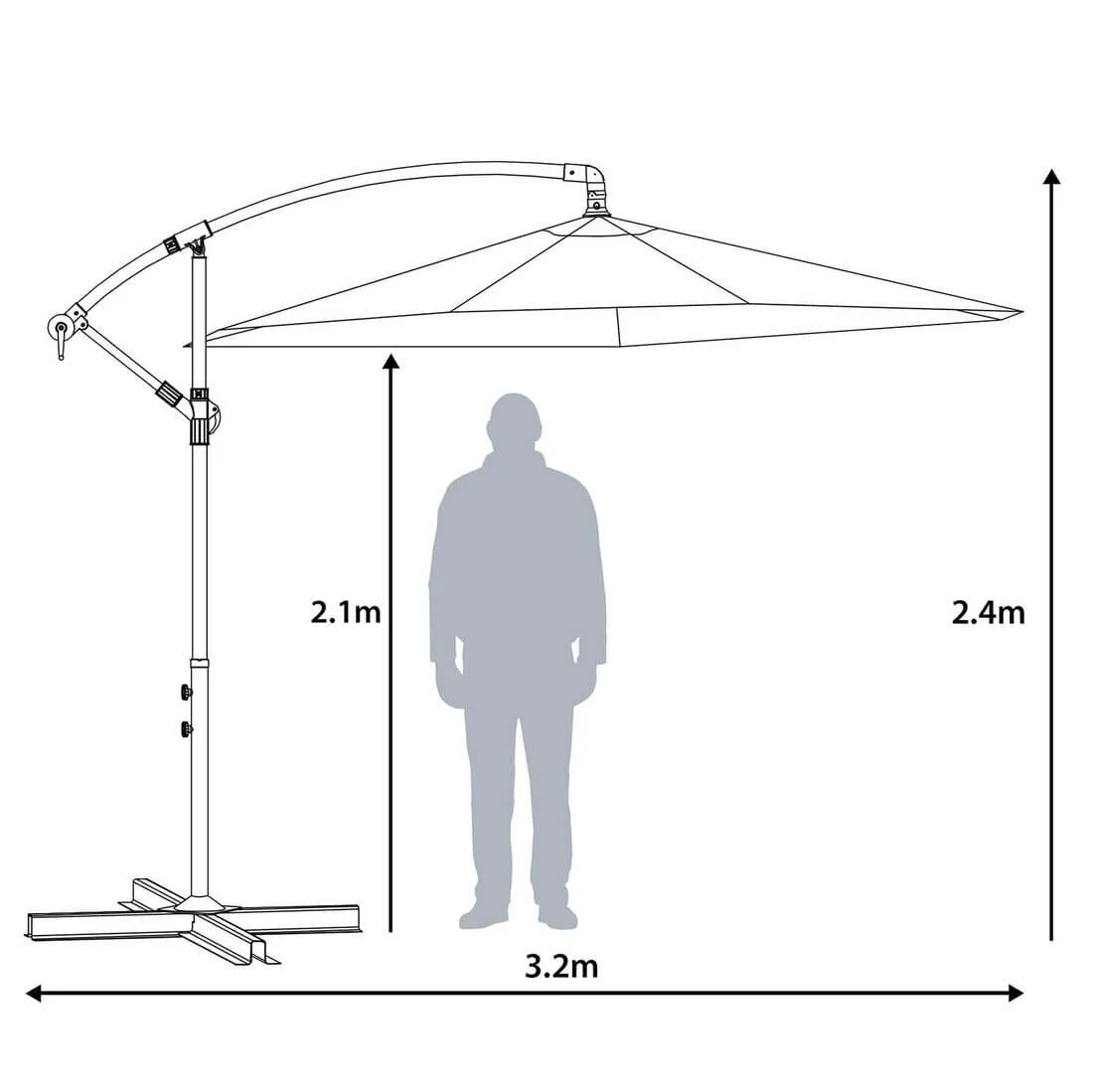 Grote 3m Banana Parasol �C Grote Patio Parasol met Verwijderbare Arm
