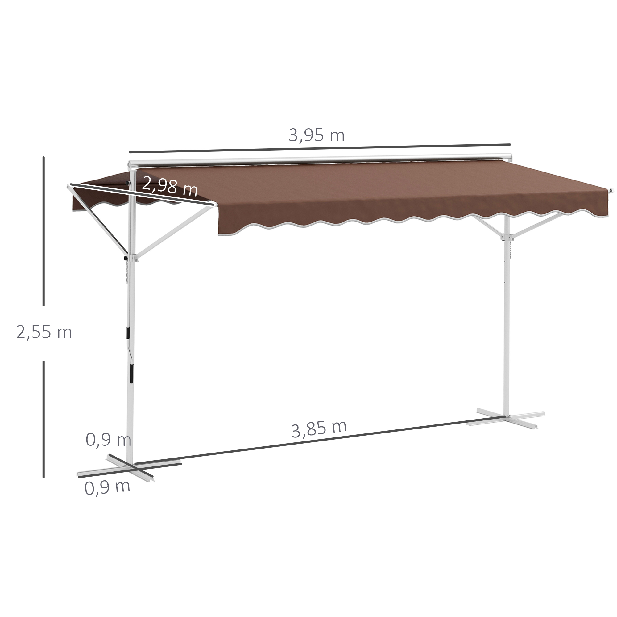 Verstelbare vrijstaande zonnescherm, handmatig bedienbaar, metalen frame, weerbestendig, 4x3m, Cr��me