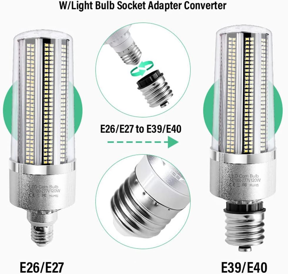 LED-Leuchtmittel Mais 150 W 19.500 lm, Sockel E26/E27, mit E40-Adapter, für Innen- und Außenbeleuchtung von Garage, Lager und großer Höhe, 6500 K