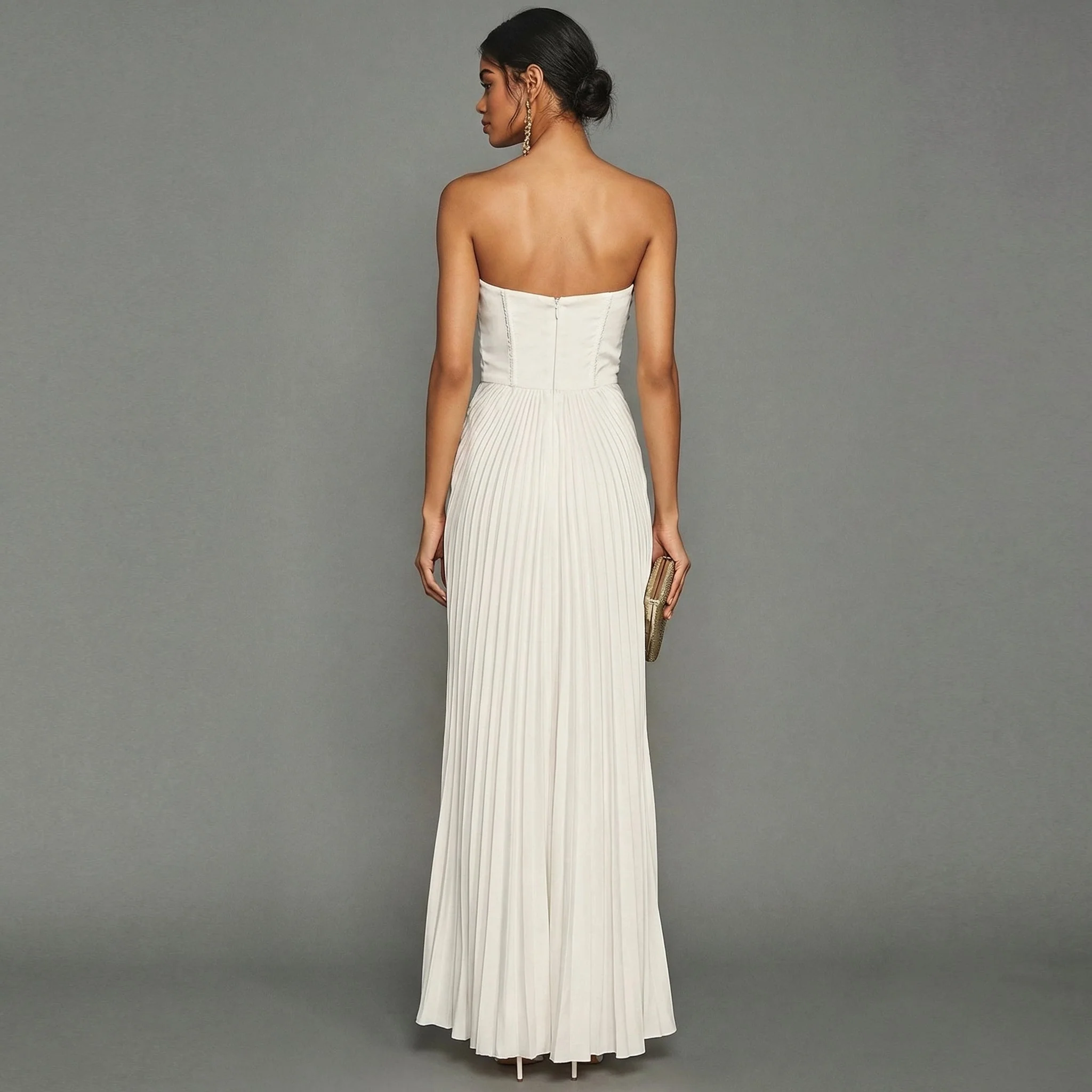 Plissiertes tr?gerloses Maxikleid f��r Damen - Elegant & Festlich
