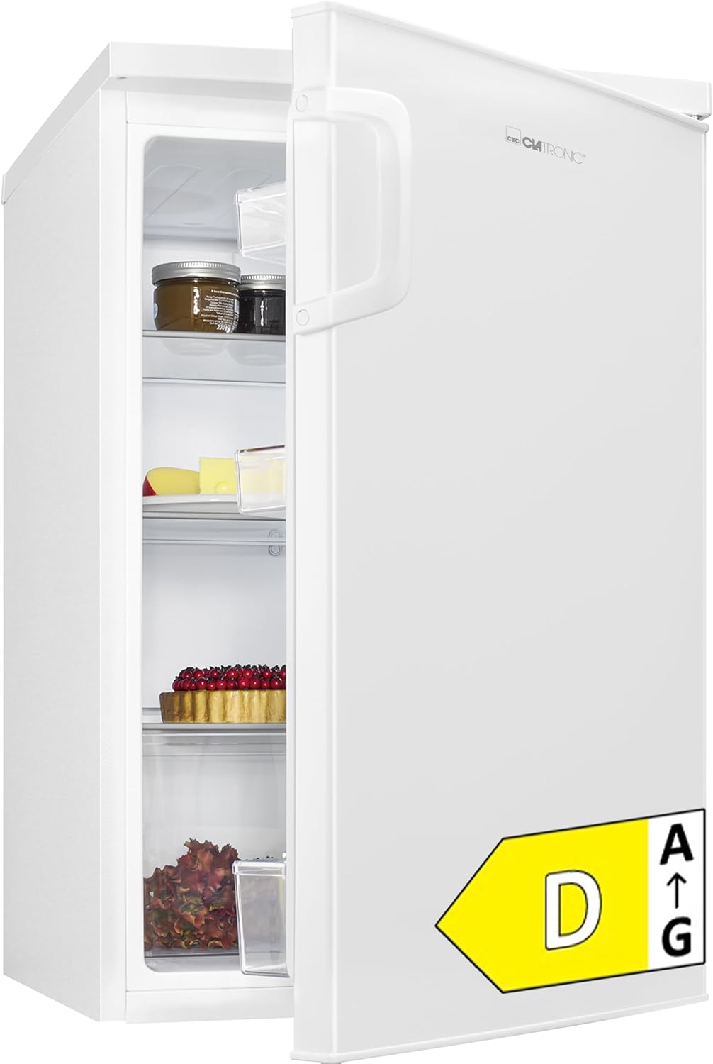 Clatronic® Kühlschrank ohne Gefrierfach | Energieklasse D | 84,5cm | Vollraumkühlschrank | leise 39dB | Türanschlag wechselbar | 0°C - 8°C | 133L | Kühlschrank klein mit Gemüsefach | VS 100 weiß