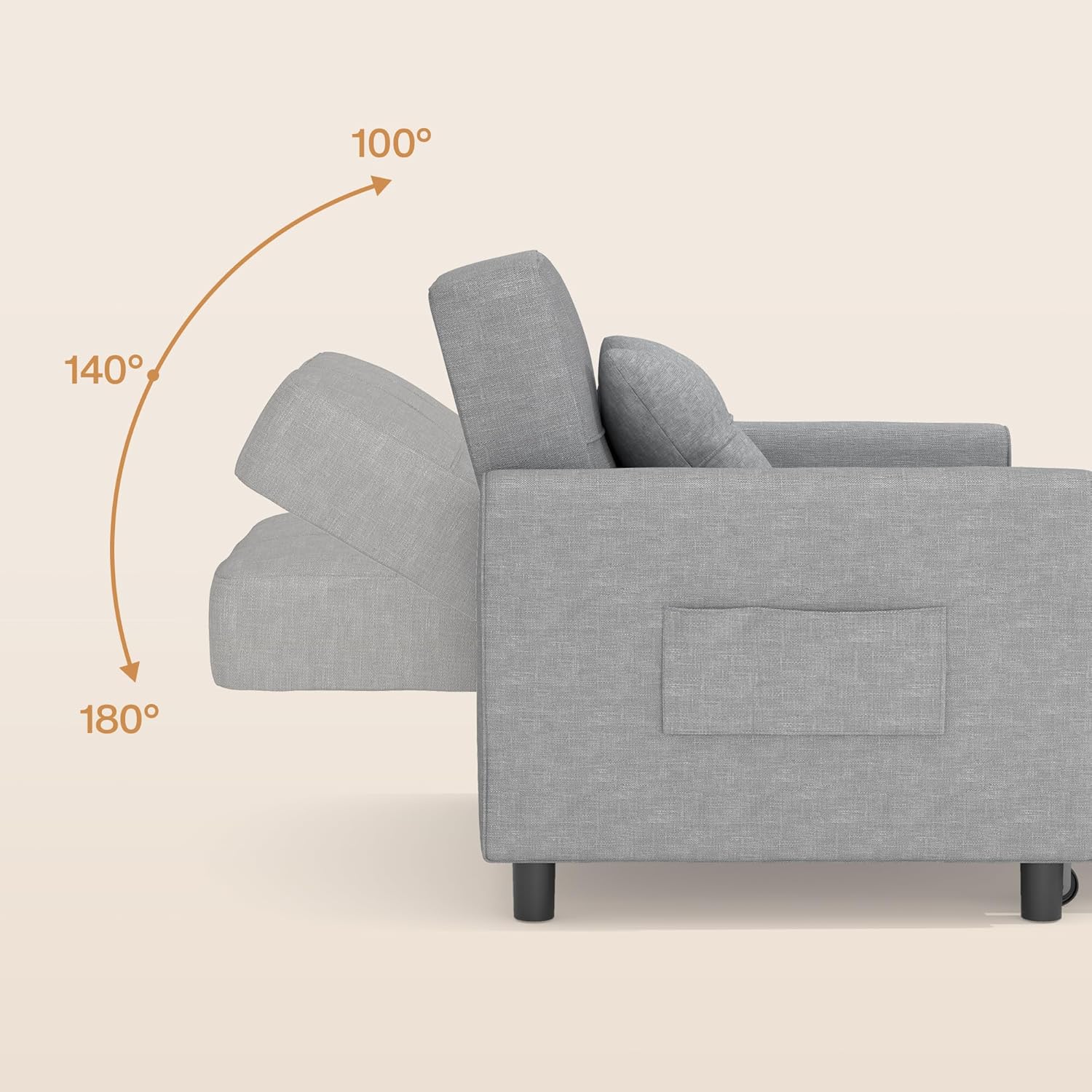 Bealife Relaxsessel, Schlafsessel mit Verstellbarer Rückenlehne, Fernsehsessel, Klappbares Schlafsofa, Relaxsessel fürs Wohnzimmer,Schlafzimmer (Hellgrau)