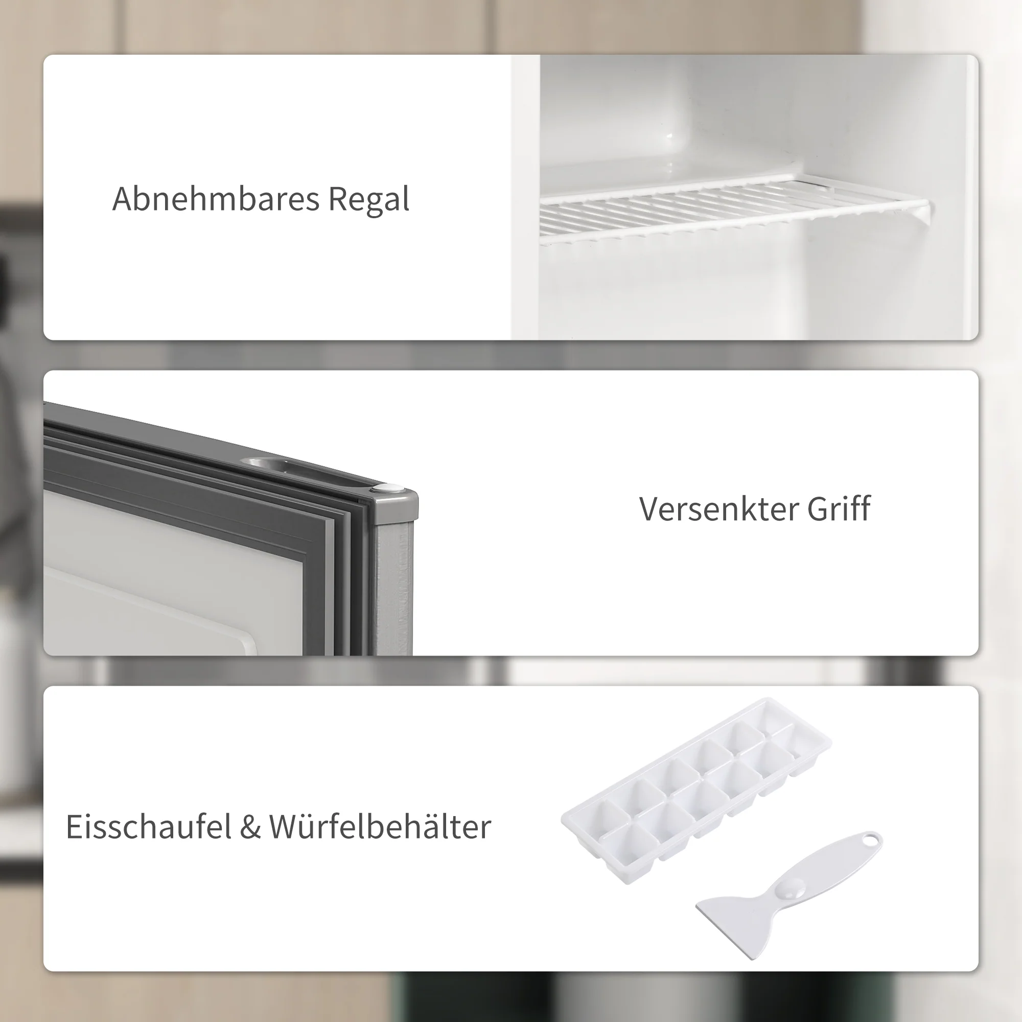 HOMCOM Mini-Vriezer 35 L, Electrische Vriesbox, Vrijstaand 161W, Mini Diepvrieskist 47 x 44,2 x 48,8 cm, Grijs