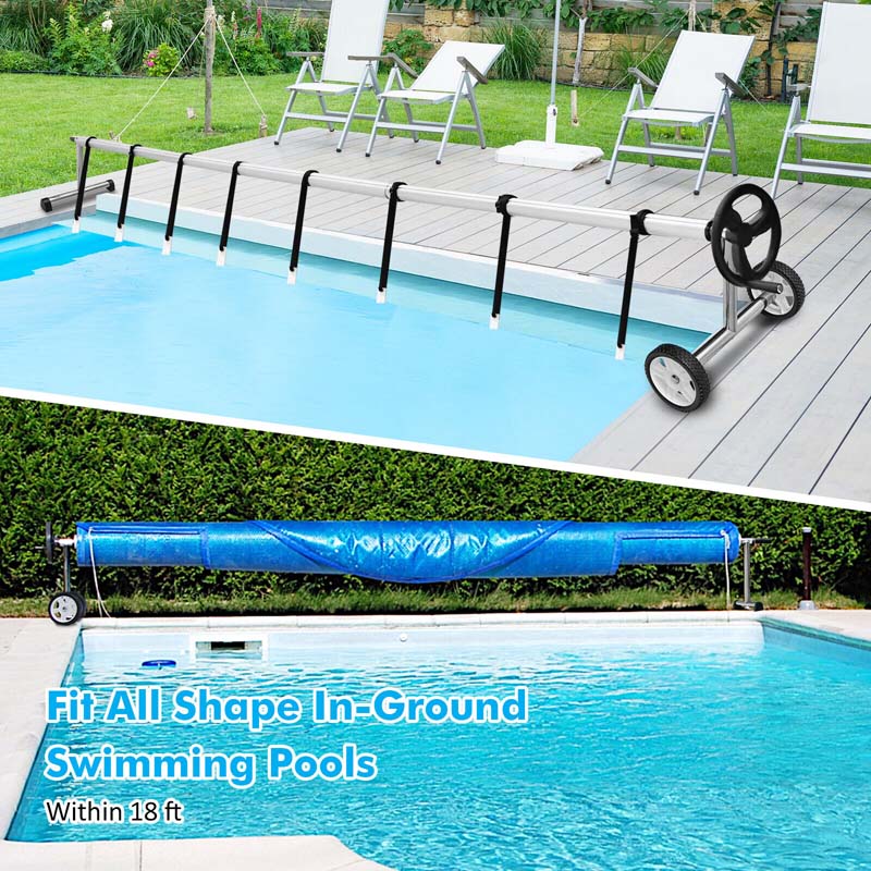 18 Ft Solar Pool Cover Reel Set With Hand Crank Amp Wheels Aluminum Solar Swimming Inground Cover Blanket Reel Roller - High Quality Set For Everyday Use