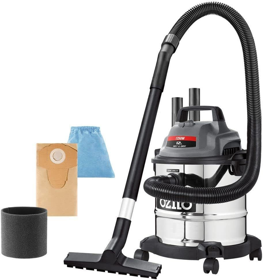 Ozito 1250W 12L Stainless Steel Wet & Dry Vacuum Cleaner VWD-1212