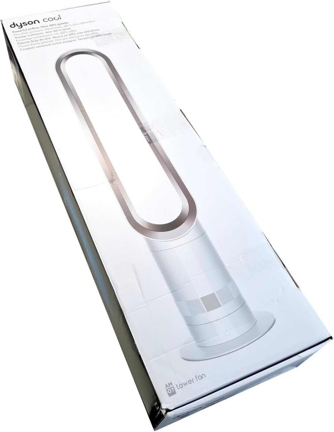 Dyson Cool AM07 Ventilator mit Fernbedienung 100cm, 9h Timer, Turmventilator leise weiß/silber, ENERGIESPAREND, Lüfter Standventilator Schlafzimmer, Lautstärke 48db, 10 Stufen