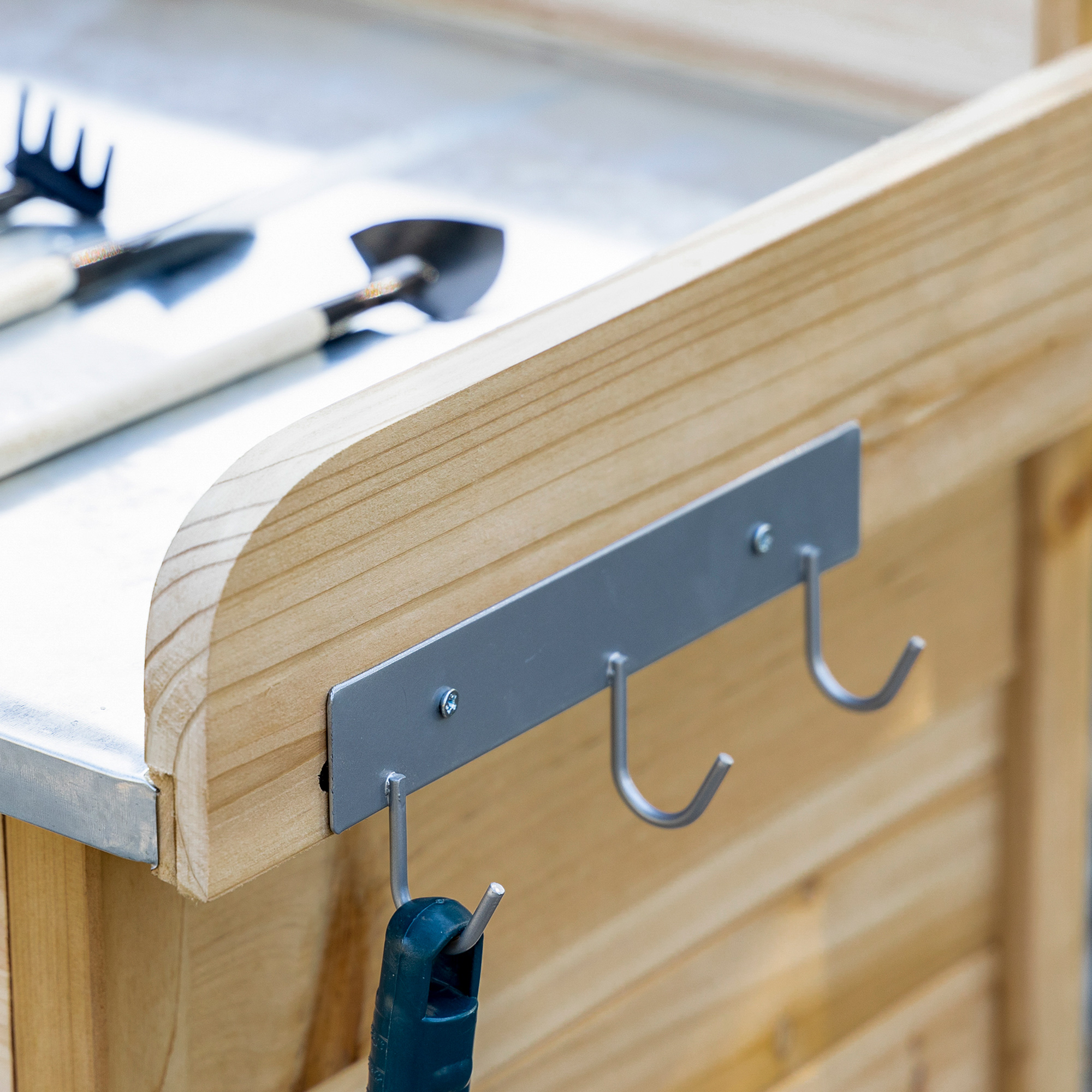 Outsunny planttafel met gegalvaniseerd werkblad, tuintafel met lade, kast, tuinwerktafel, massief hout, naturel, 112 x 45 x 125 cm