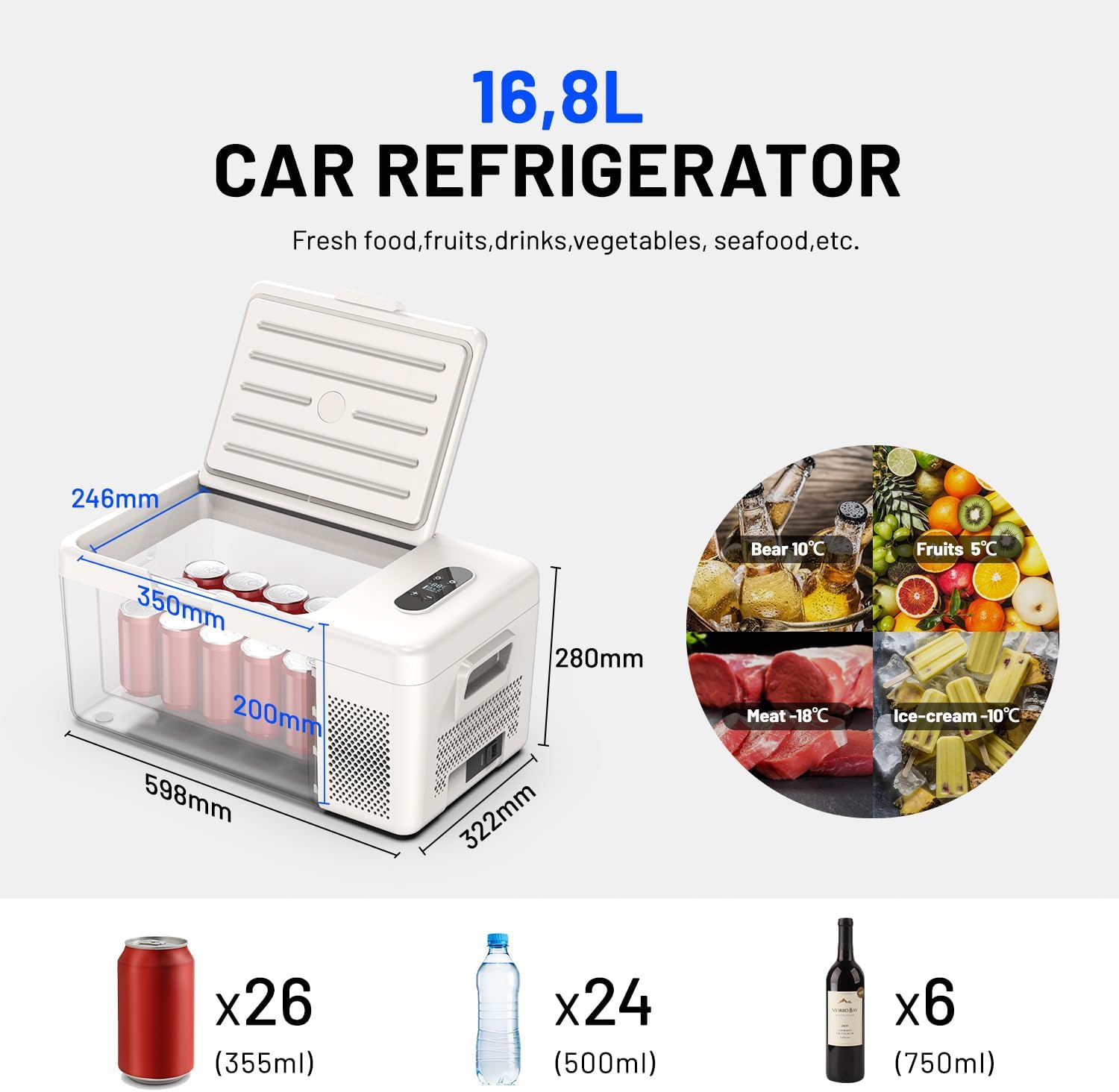 Alpicool C12 12L Cool Box 12 V Mini Fridge Electric Compressor Car Fridge Camping Freezer Box Small Portable for Car, Truck, Boat, RV with USB Connection