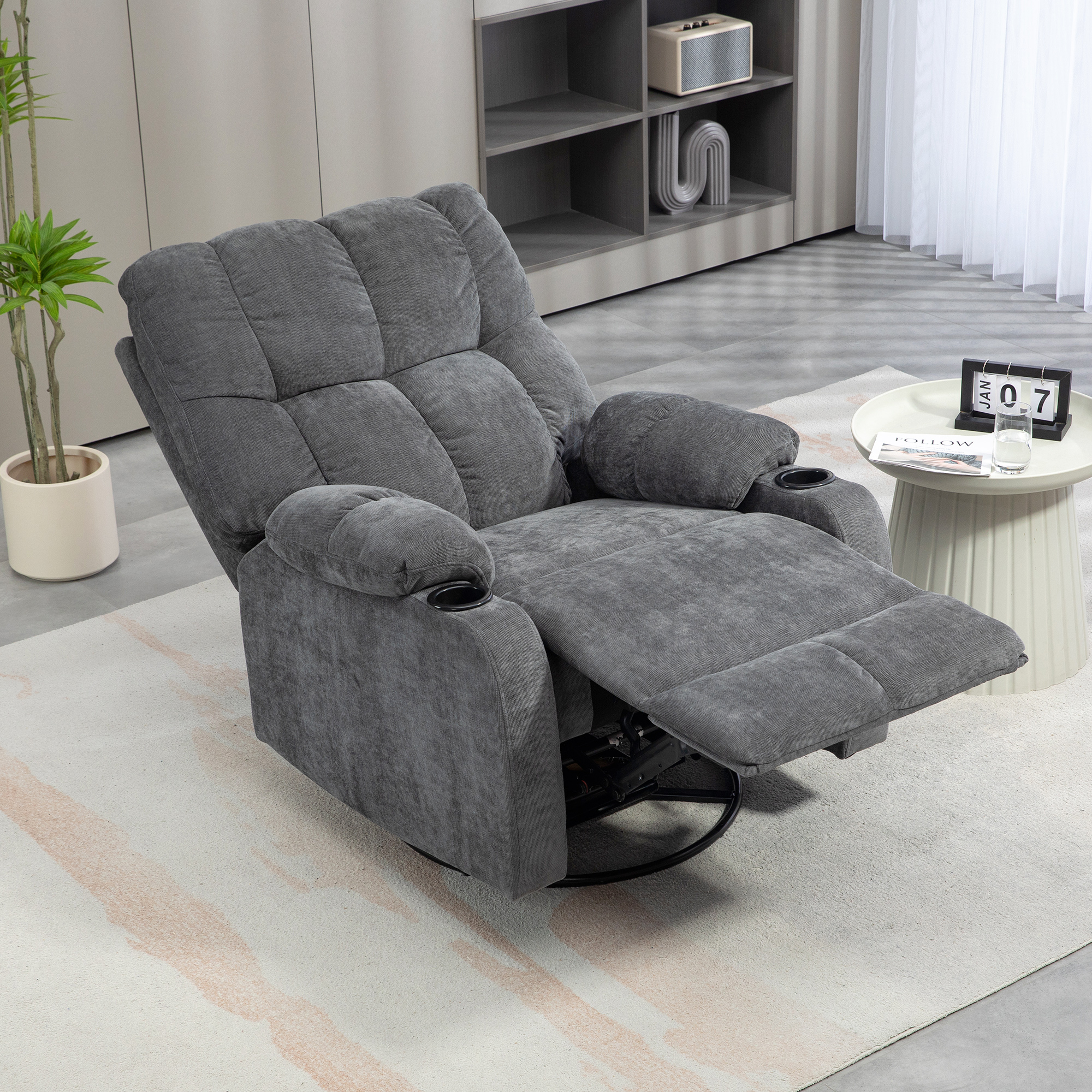 Relaxstoel met Voetsteun, Ligstoel, Draaibaar, tot 150 kg, Stalen Frame, 88x96x108cm, Donkergrijs