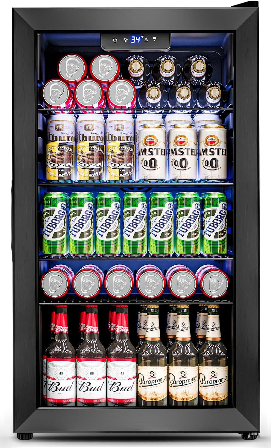 Beverage Refrigerator Cooler - 126 Can Mini Fridge Glass Door for Drinks Soda Beer Wine - Small Refrigerator for Office Bedroom Home Bar. 4 Adjustable Shelves. 3.2 Cu.Ft. Silver