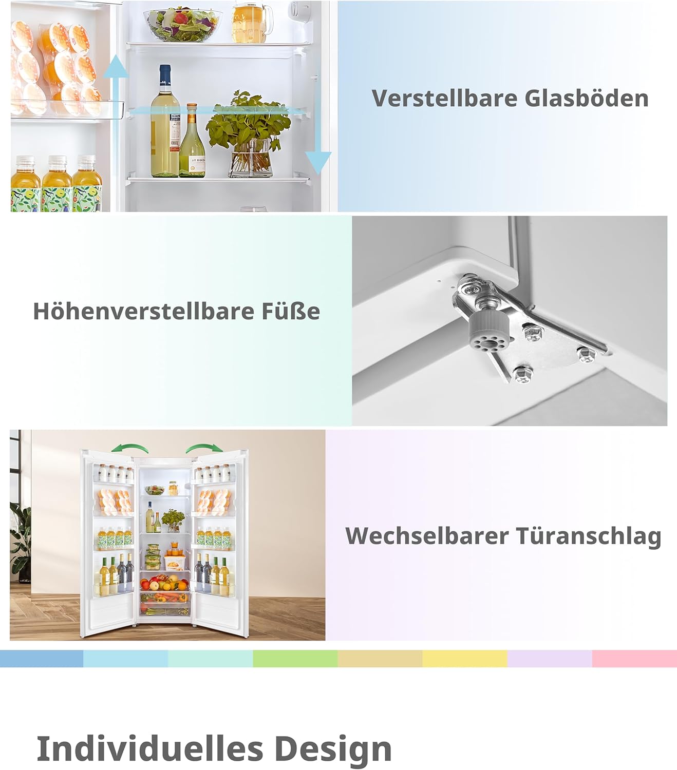 RCD235WH2EU(E) Kühlschrank, 230L Kühlschrank ohne Gefrierfach, 40 dB leise, LED-Licht, 1–10°C einstellbar, wechselbarer Türanschlag, Mehrfach-Glasablagen, Obst- & Gemüseschublade, Weiß