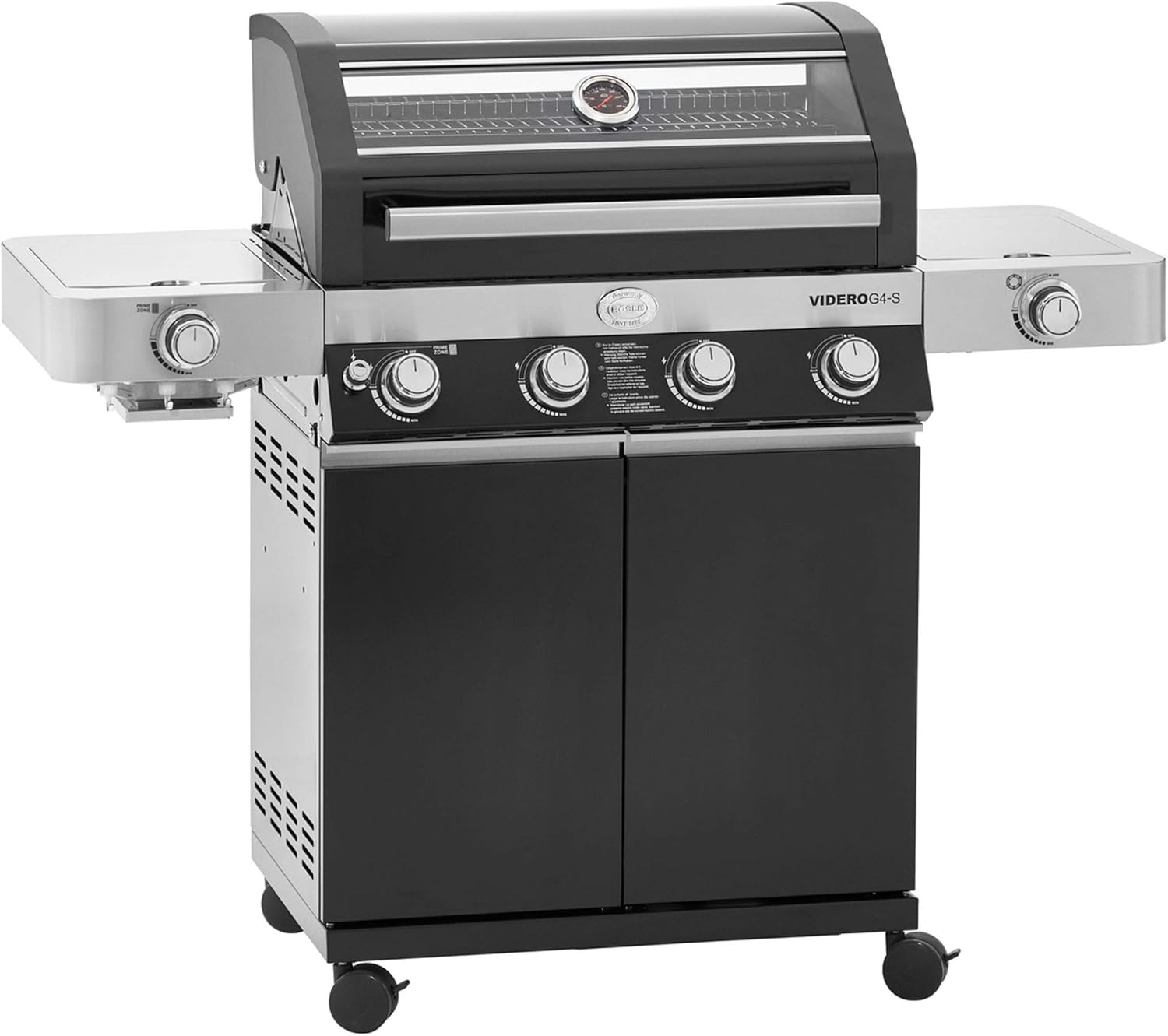 RÖSLE Elektrogrill BBQ-Portable Videro E2-P, tragbarer Tischgrill mit 2 Brennern, Warmhalterost und Deckel mit Glaseinsatz, pulverbeschichteter Stahl, schwarz/silbern